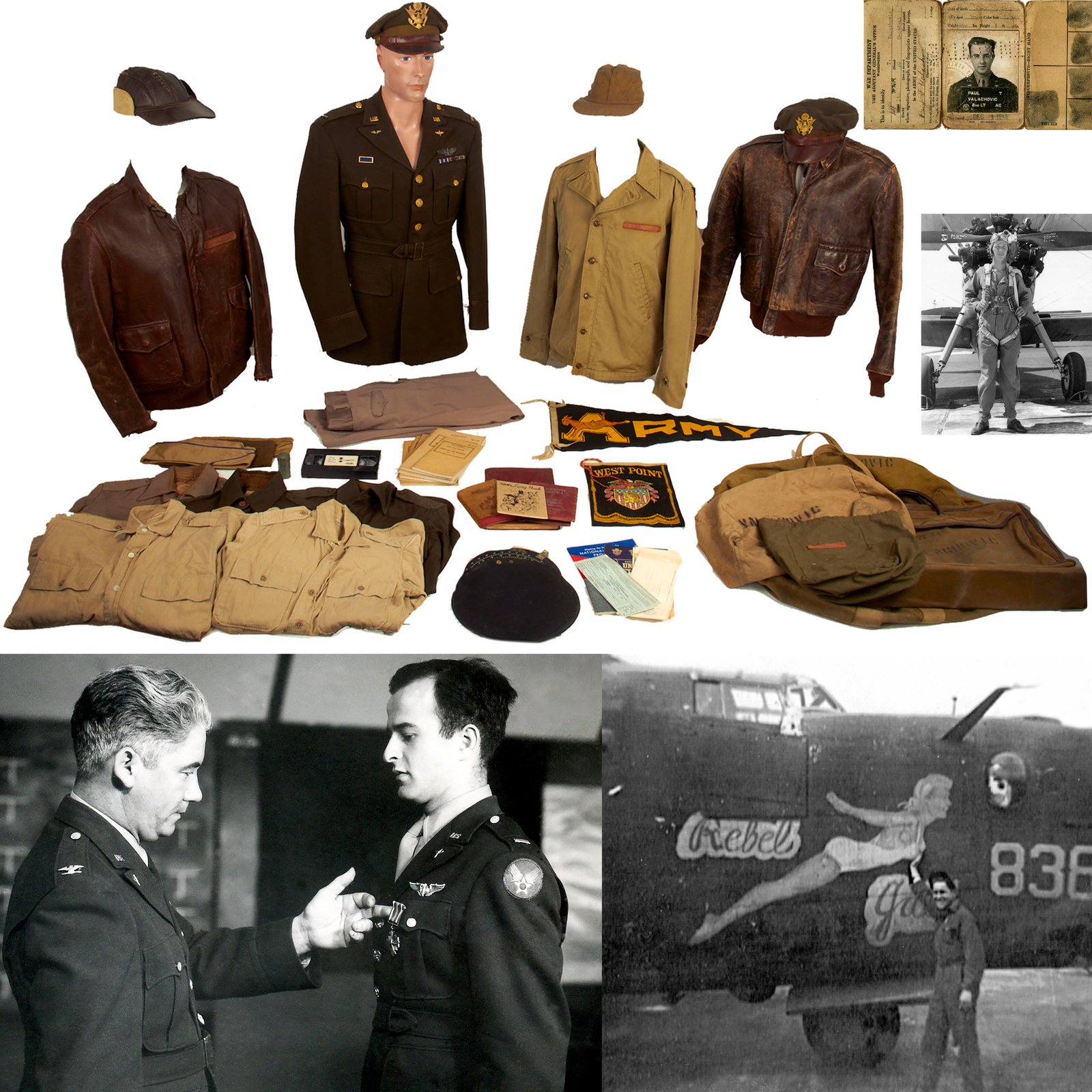 Buy Original U.S. WWII Named 8th Air Force B-24 Liberator “Rebel Gal” Bombardier Paul T. Valachovic Uniform Grouping with A-2 Flight Jackets with Photos | Original Firearms Antique For Sale