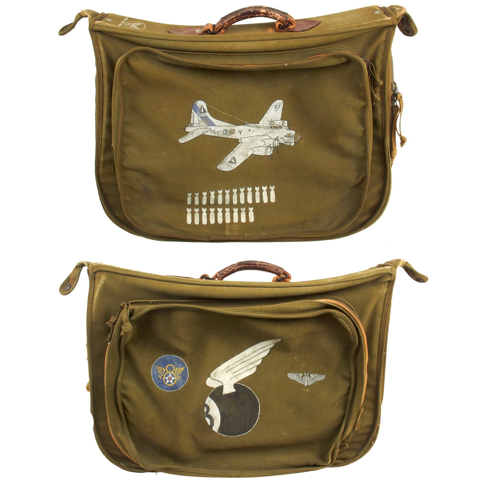 Buy Original U.S. WWII  Flying Eight-Ball 351st Bomb Group 511th Bomb Squadron Personalized B-4 Folding Flight Bag | Original Firearms Antique For Sale
