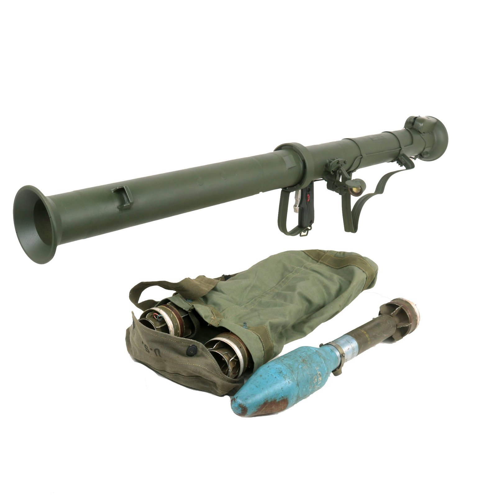 Buy Original U.S. Deactivated M20 A1 B1 3.5 Inch Super Bazooka Rocket Launcher with Three Practice Rockets in 1944 Dated Carrier | Original Firearms Antique For Sale