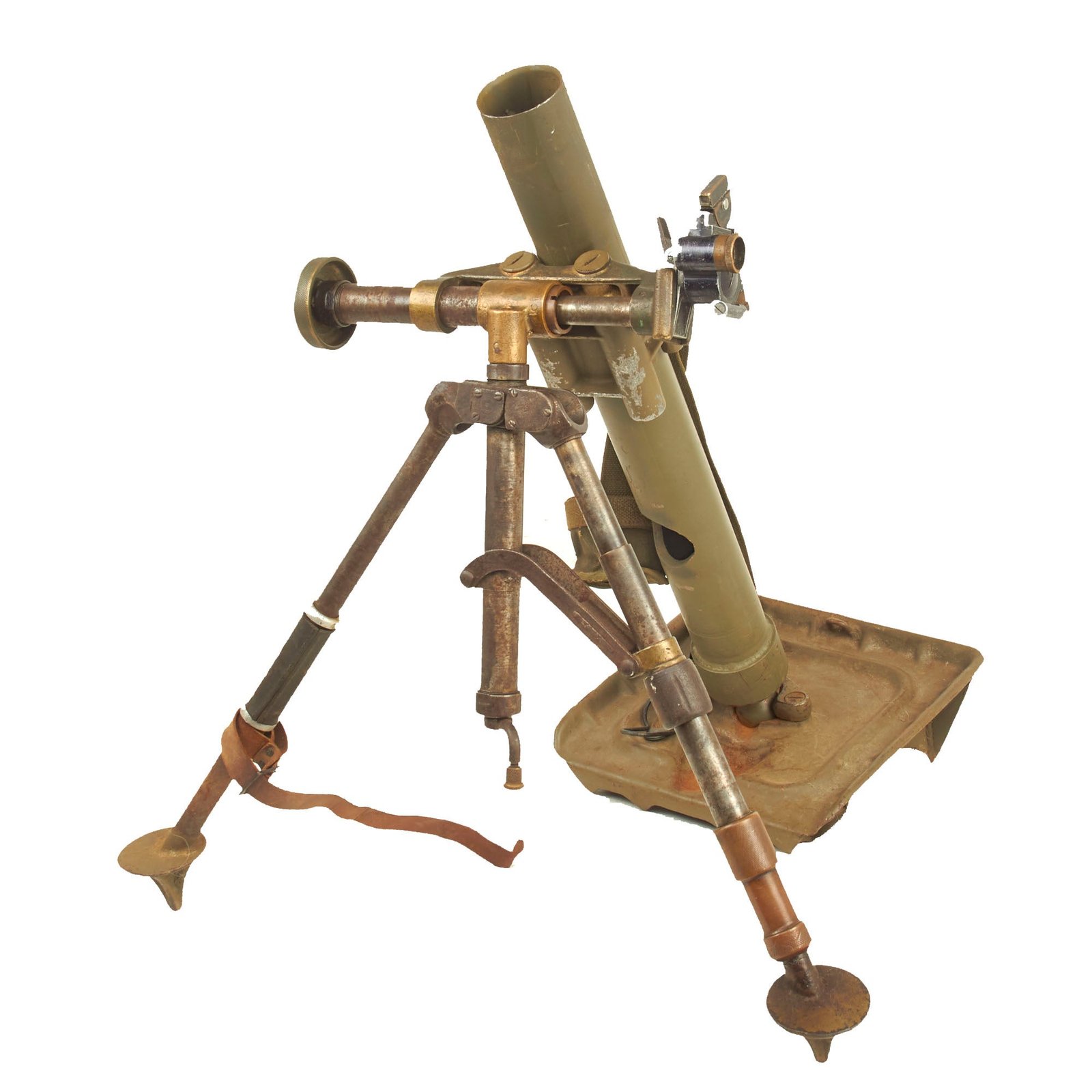 Buy Original U.S. WWII M2 60mm Display Mortar System with M5 Bipod, Optical Sight & Barrel Sling  - Dated 1945 | Original Firearms Antique For Sale