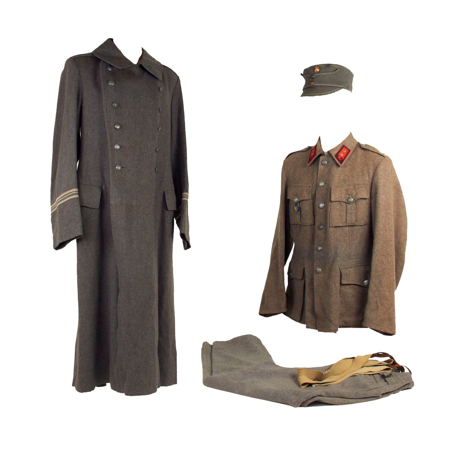 Buy Original Finnish WWII Artillery Lieutenant Colonel Uniform Set Consisting Of Cap, M36 Wool Tunic, Trousers and Greatcoat - Dated 1944 | Original Firearms Antique For Sale