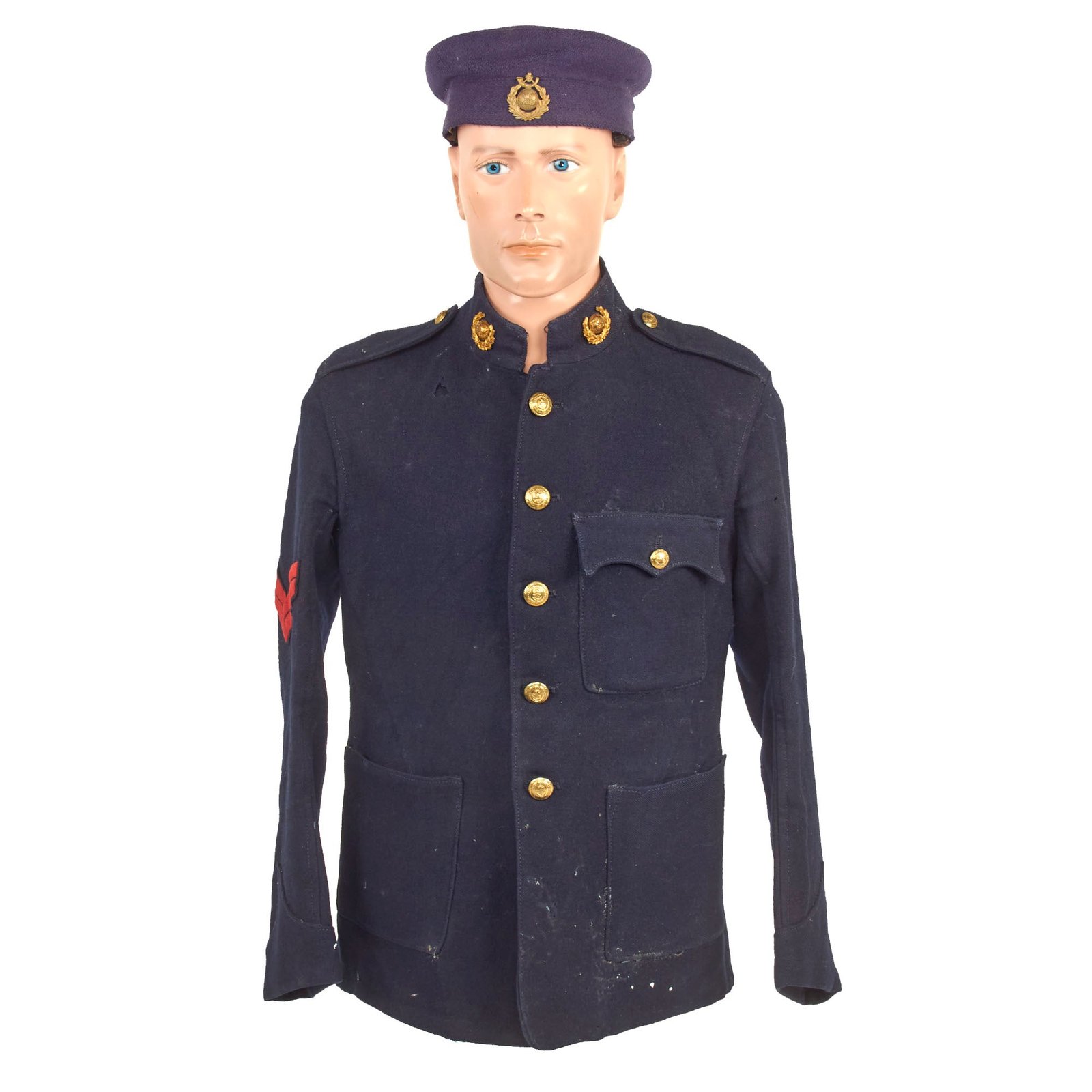 Buy Original British Early 20th Century Named Royal Marines Light Infantry Plymouth Division Dress Blue Tunic With Cap and Service Information | Original Firearms Antique For Sale