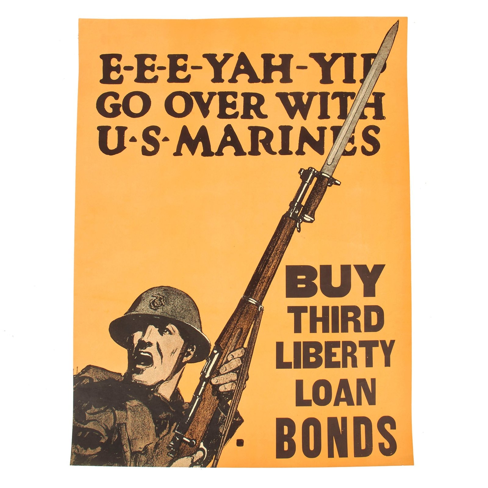 Buy Original U.S. WWI “E-E-E-YAH-YIP, Go Over With U.S. Marines” Recruitment Poster by C.B. Falls - 21" x 28" | Original Firearms Antique For Sale