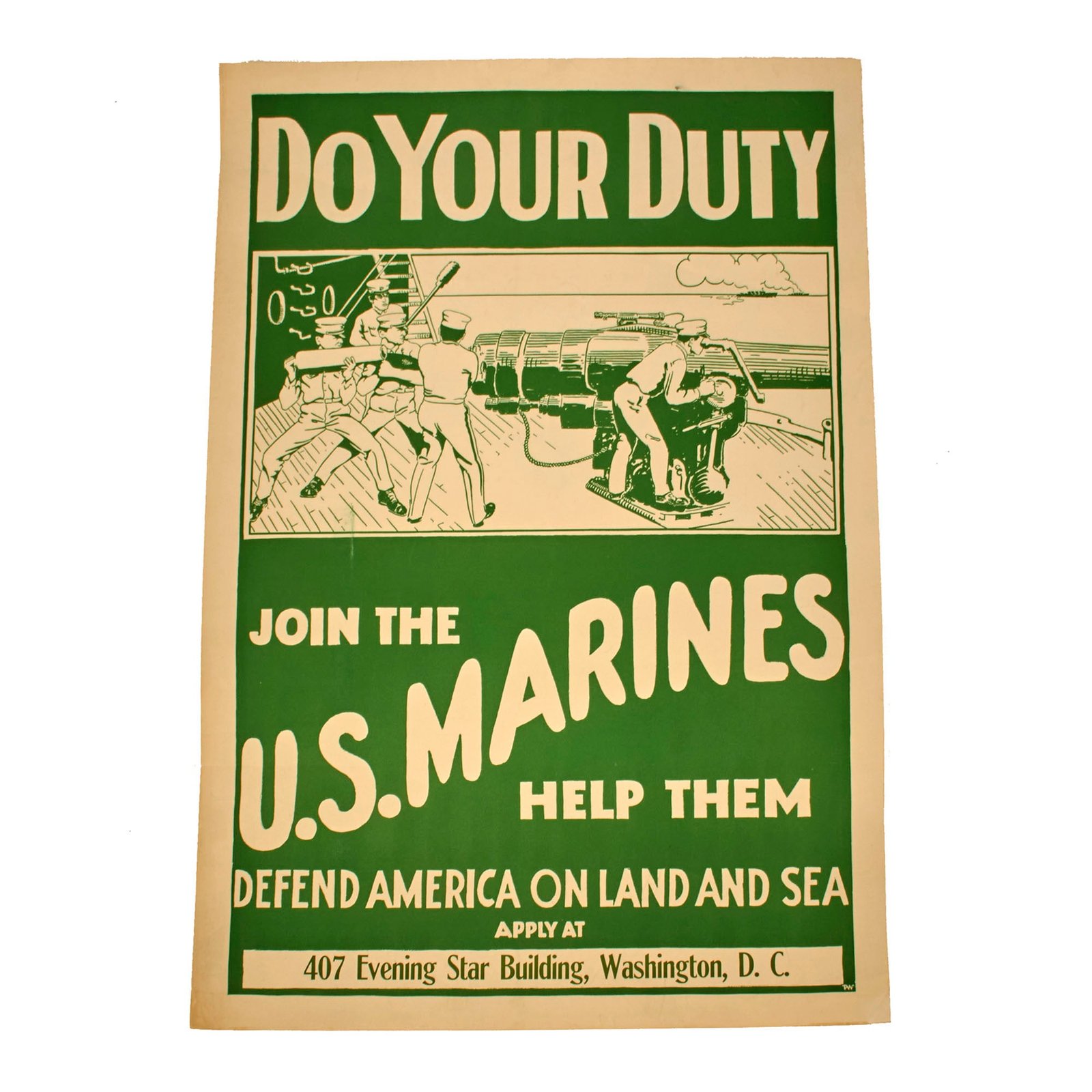 Buy Original U.S. Pre WWI US Marine Corps “Do Your Duty” Navy Ship Marine Detachment Washington, D.C. Recruitment Poster - 18” x 27” | Original Firearms Antique For Sale