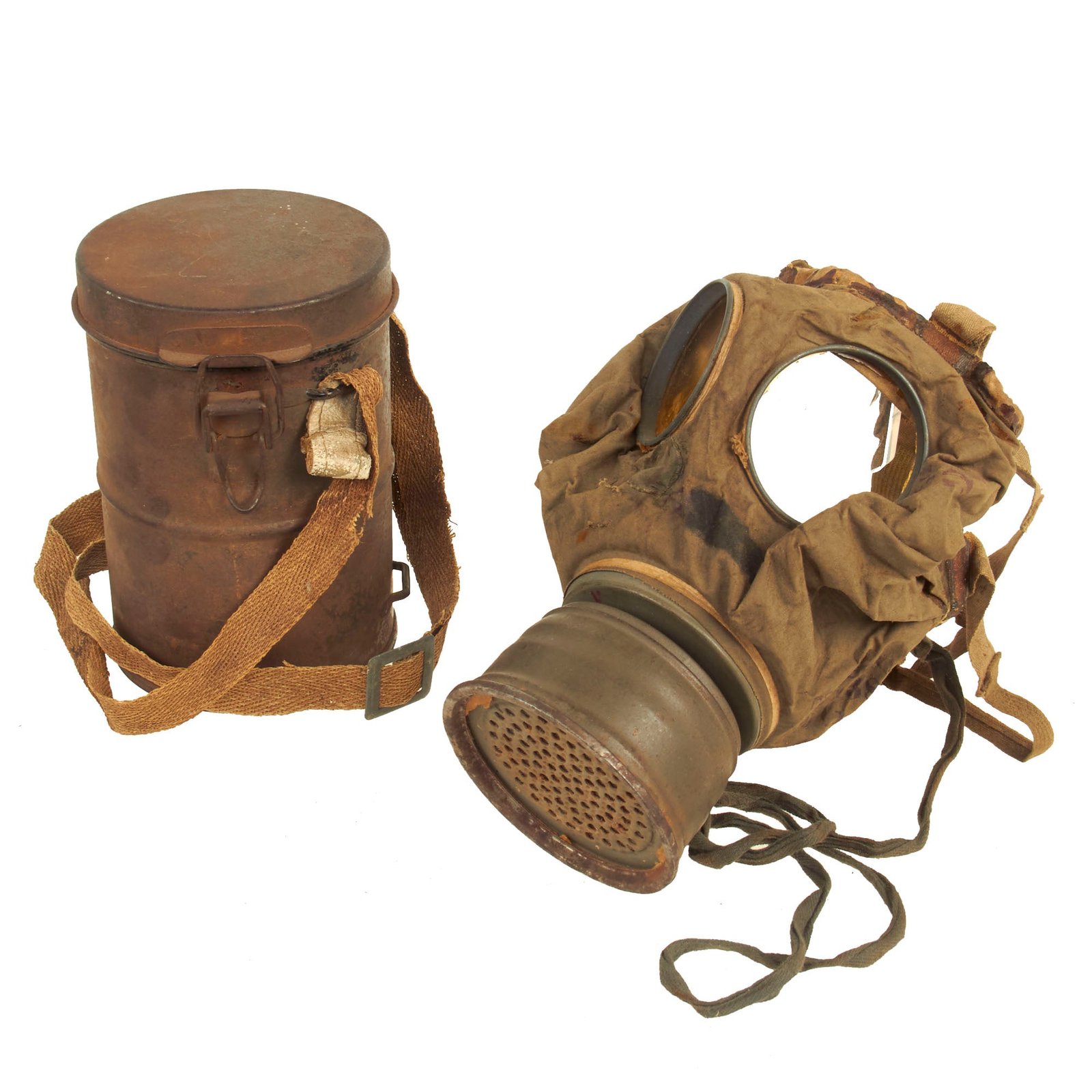 Buy Original Imperial German WWI Gummimaske GM-15 Rubberized Gas Mask with 1918 Dated Filter & Can | Original Firearms Antique For Sale