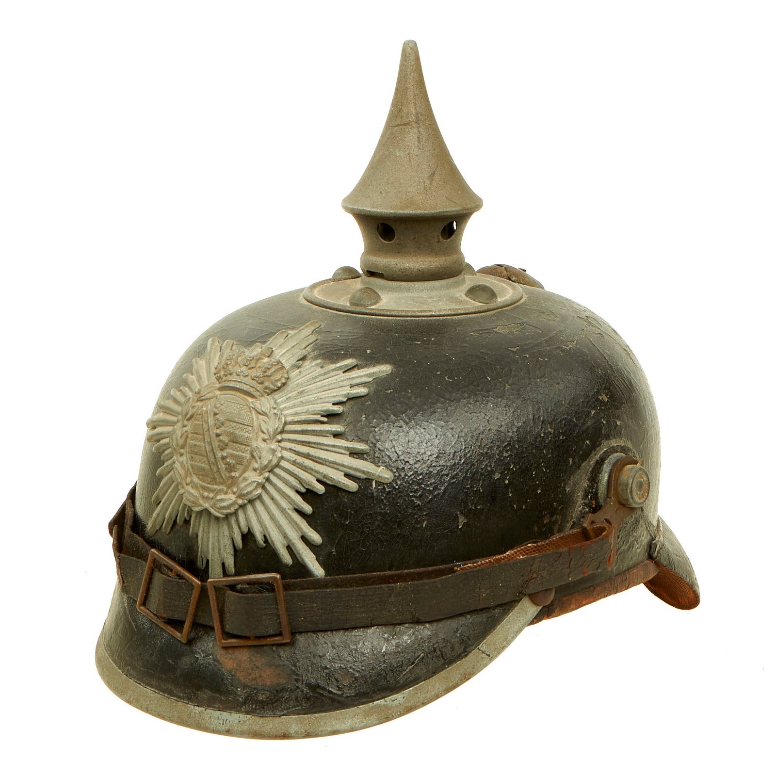Buy Original Imperial German WWI Kingdom of Saxony M1915 Infantry EM/NCO Pickelhaube Spiked Helmet - dated 1916 | Original Firearms Antique For Sale