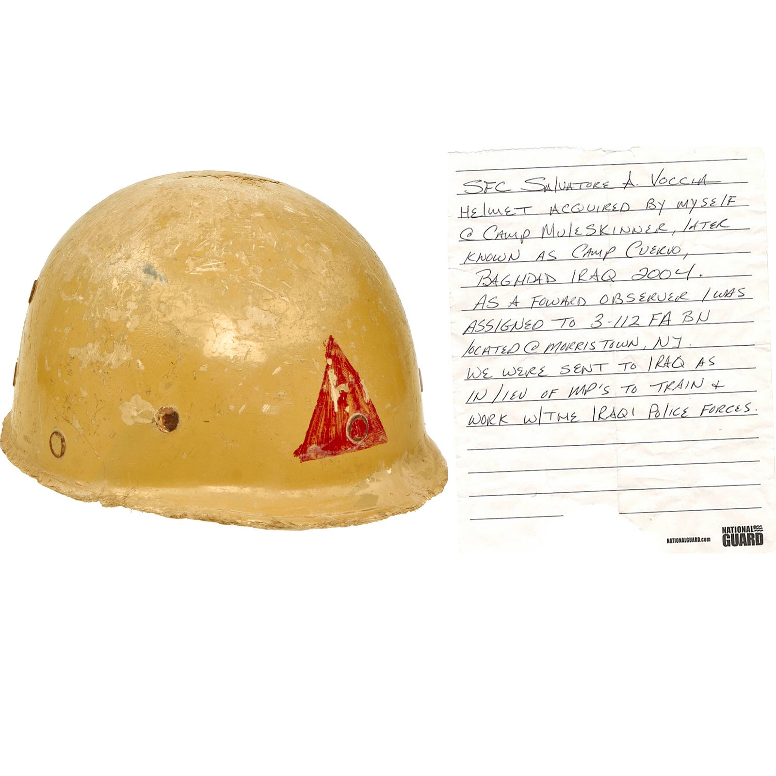 Buy Original U.S. Operation Iraqi Freedom Republican Guard M80 Helmet With Provenance Letter - Brought Home By Forward Observer SFC Salvatore A. Voccia of the New Jersey Army National Guard | Original Firearms Antique For Sale
