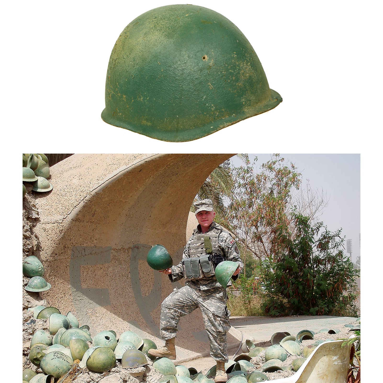 Buy Original U.S. Operation Iraqi Freedom Iranian Used Wz50 Steel Helmet Taken From Baghdad Victory Arch | Original Firearms Antique For Sale