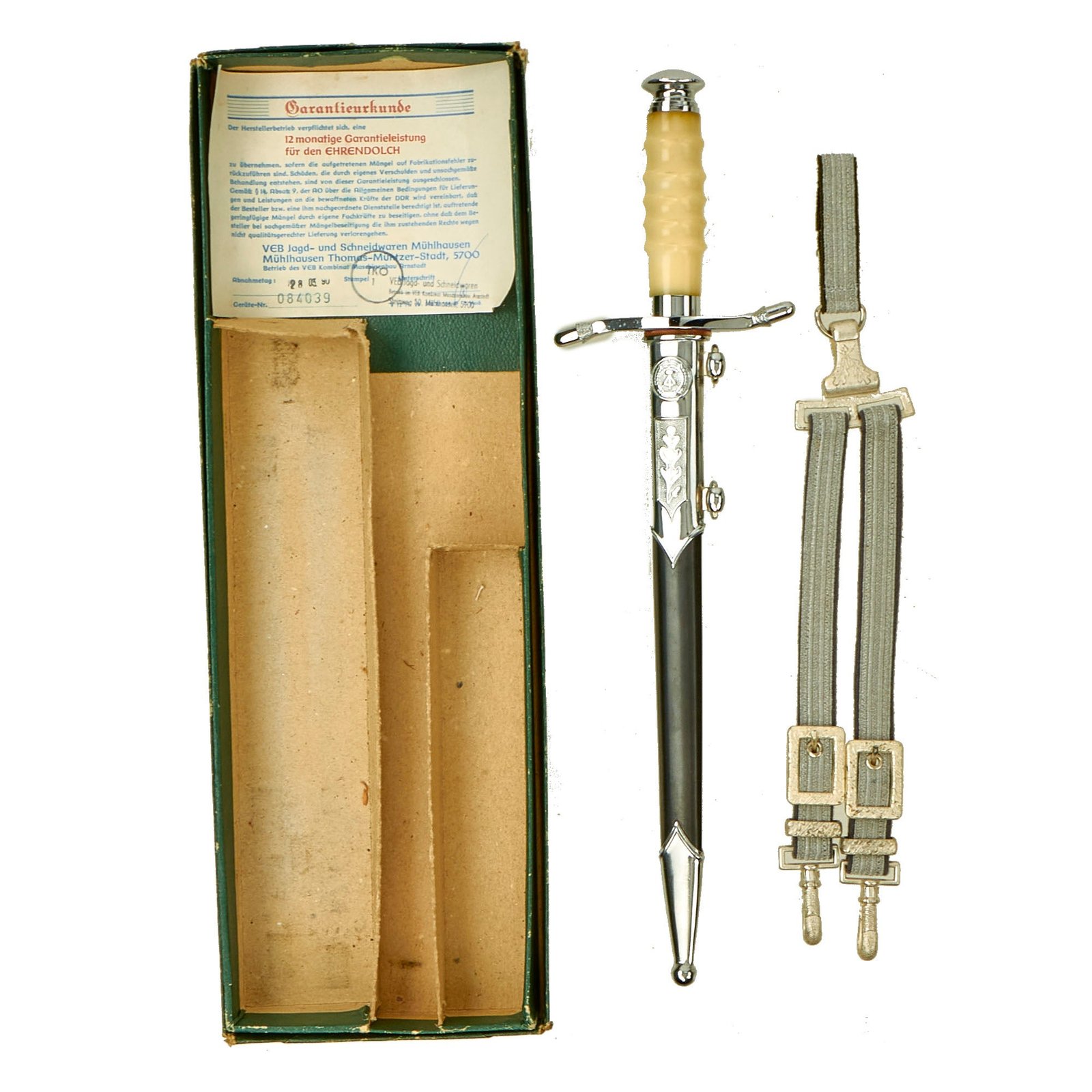 Buy Original German Cold War Era Unissued East German NVA Honor Dagger With Original Hanger, Box and Warranty Card | Original Firearms Antique For Sale