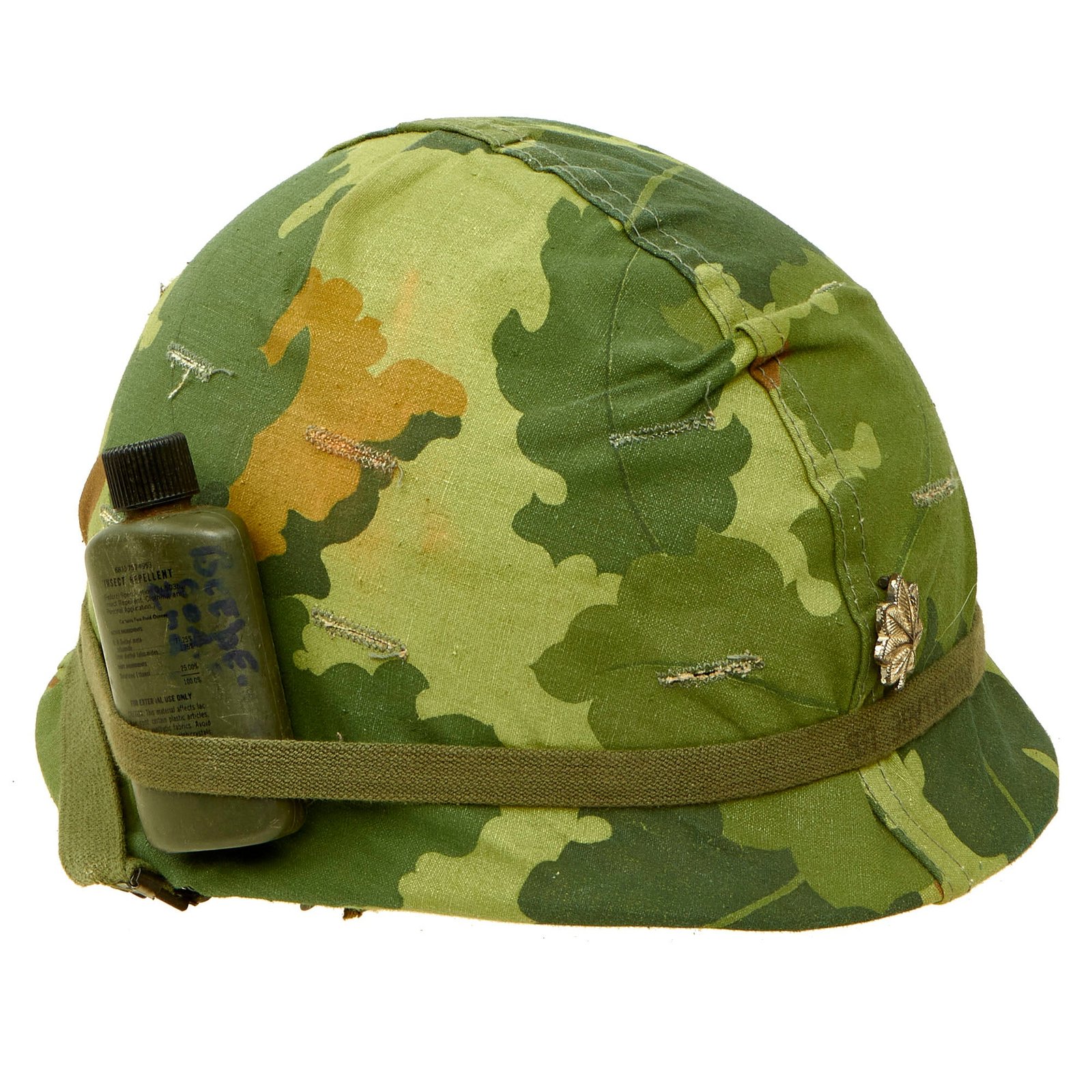 Buy Original U.S. WWII Vietnam War M1-C Paratrooper Helmet with Reversible Mitchell Camouflage Cover and Period Applied Lieutenant-Colonel Rank Insignia | Original Firearms Antique For Sale