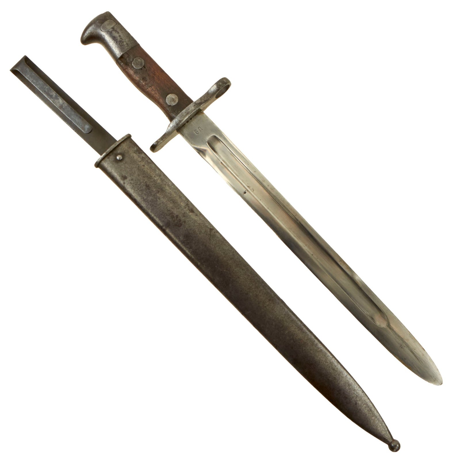 Buy Original U.S. Spanish American War Model 1892 Krag Rifle Bayonet and First Pattern Scabbard - Dated 1895 | Original Firearms Antique For Sale