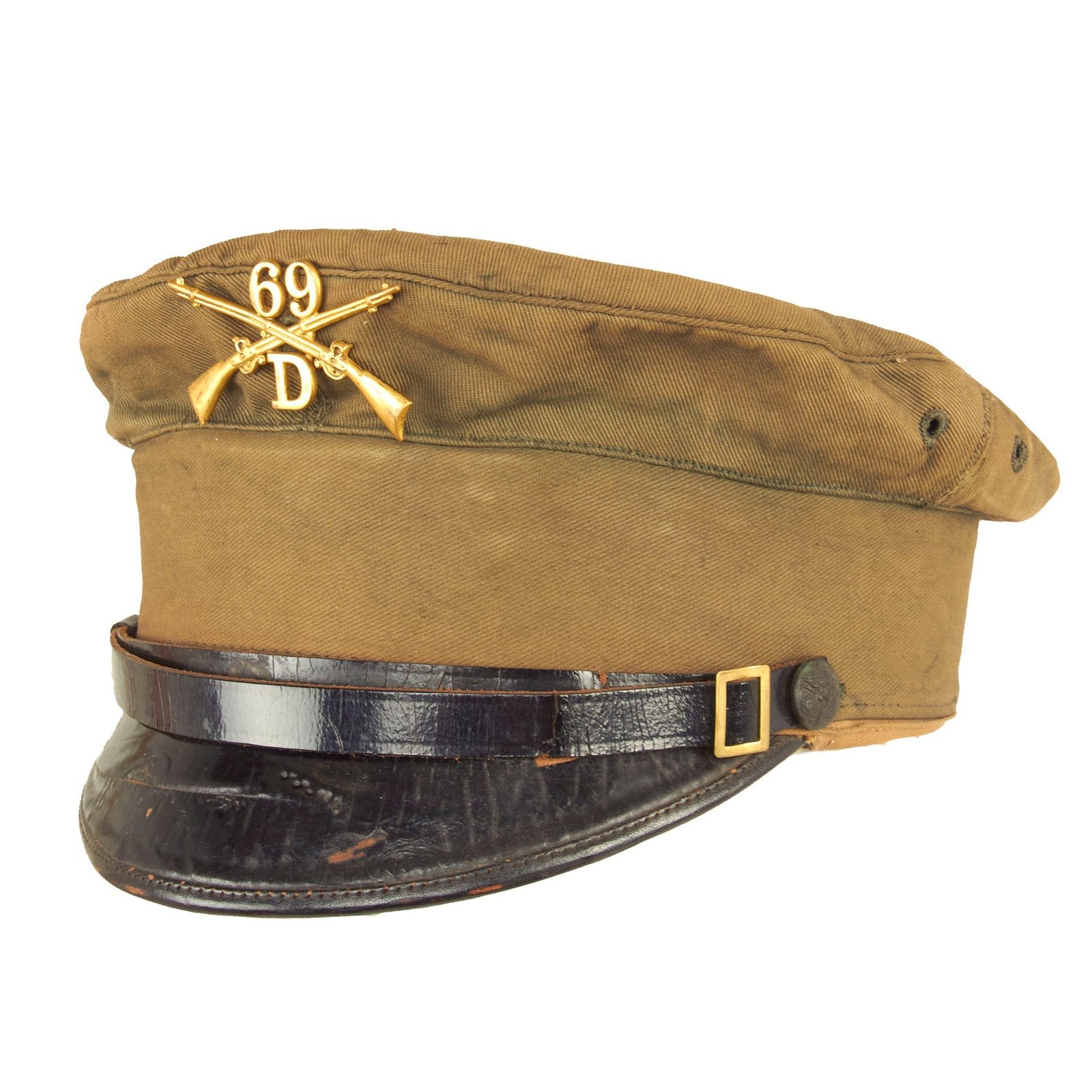 Buy Original U.S. Moro Rebellion Era “Fighting 69th” Infantry Regiment M1902 Khaki Visor Cap | Original Firearms Antique For Sale