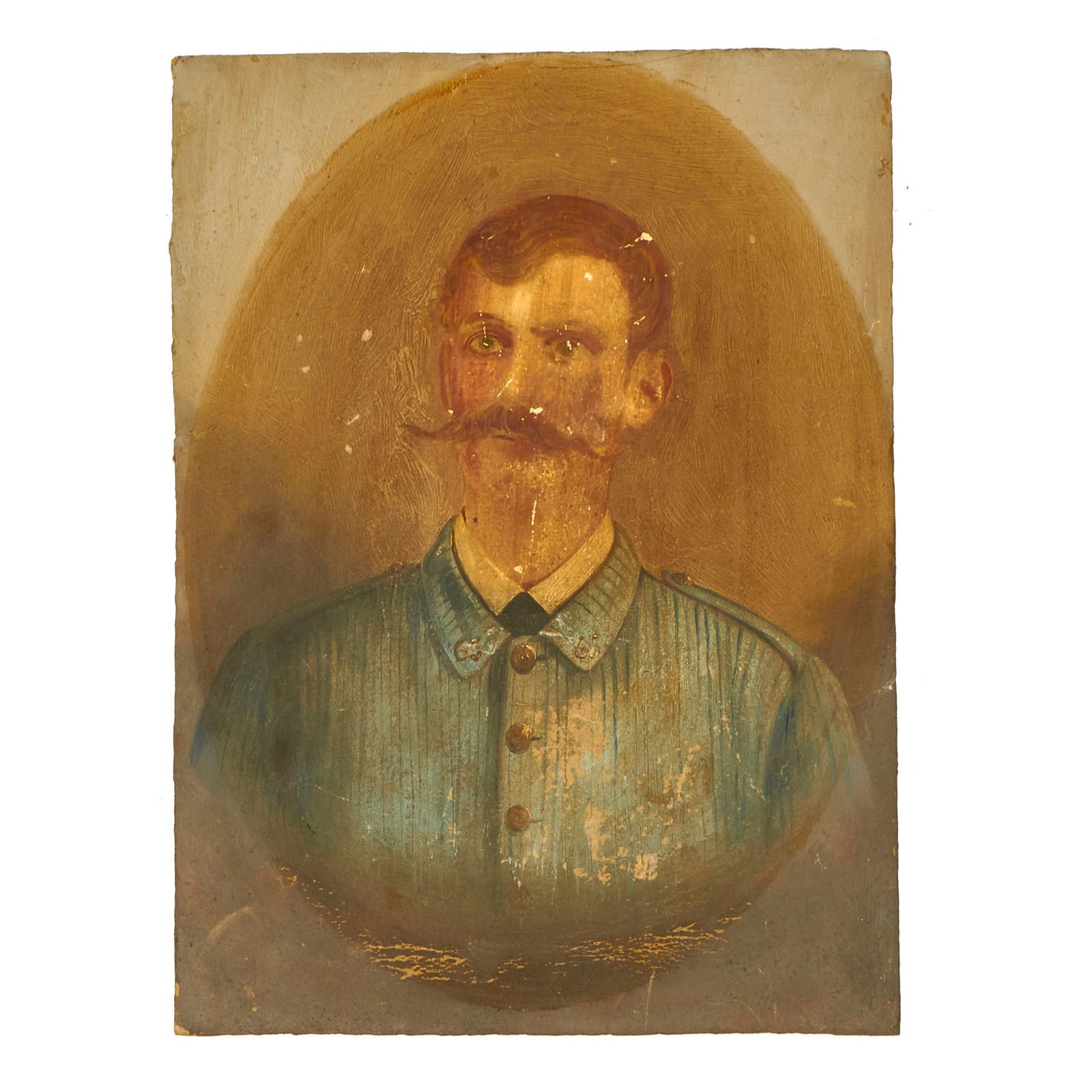 Buy Original Spanish-American War Oil Painting of Spanish 65th Infantry Battalion, 2nd Division (Santiago de Cuba) Soldier Wearing Colonial Rayadillo Uniform - 12 ⅞” x 17 ½” | Original Firearms Antique For Sale