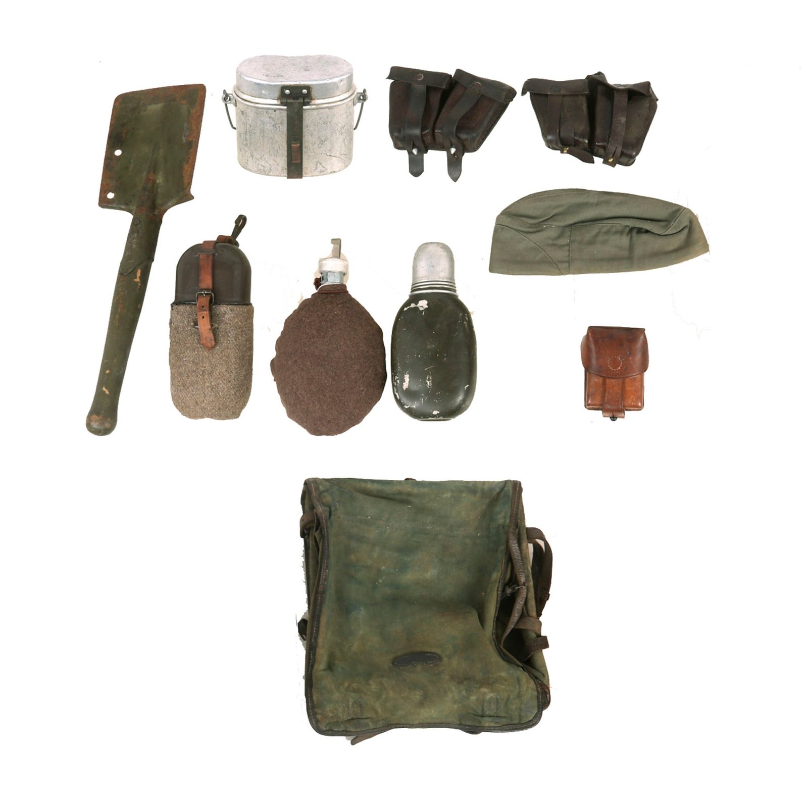 Buy Original Bulgarian WWII Field Gear Lot - Shovel & Canteens - Tornister & Pouches | Original Firearms Antique For Sale
