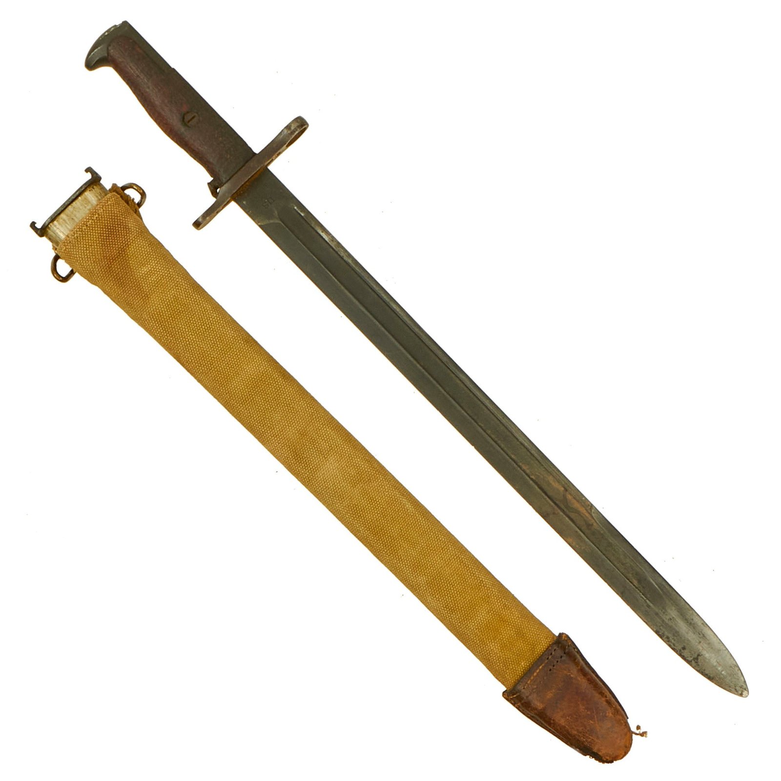 Buy Original U.S. WWI M1905 Springfield 16 inch Rifle Bayonet marked S.A. with M1910 Scabbard - dated 1908 | Original Firearms Antique For Sale