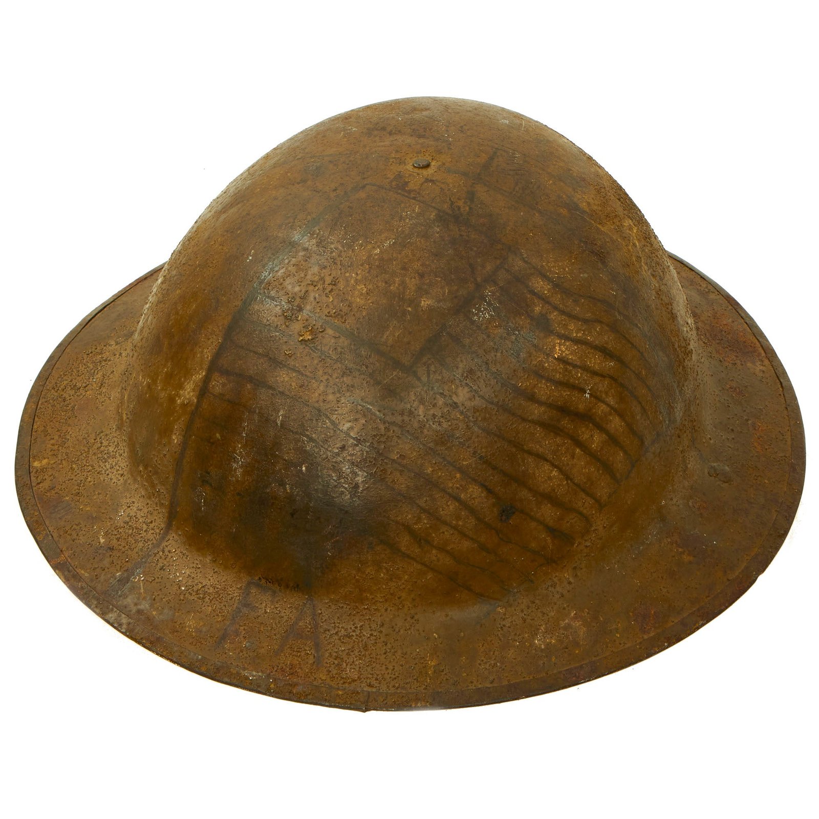 Buy Original U.S. WWI America Flag Etched British Mark I Brodie Helmet by James Dixon & Sons Ltd of Sheffield | Original Firearms Antique For Sale
