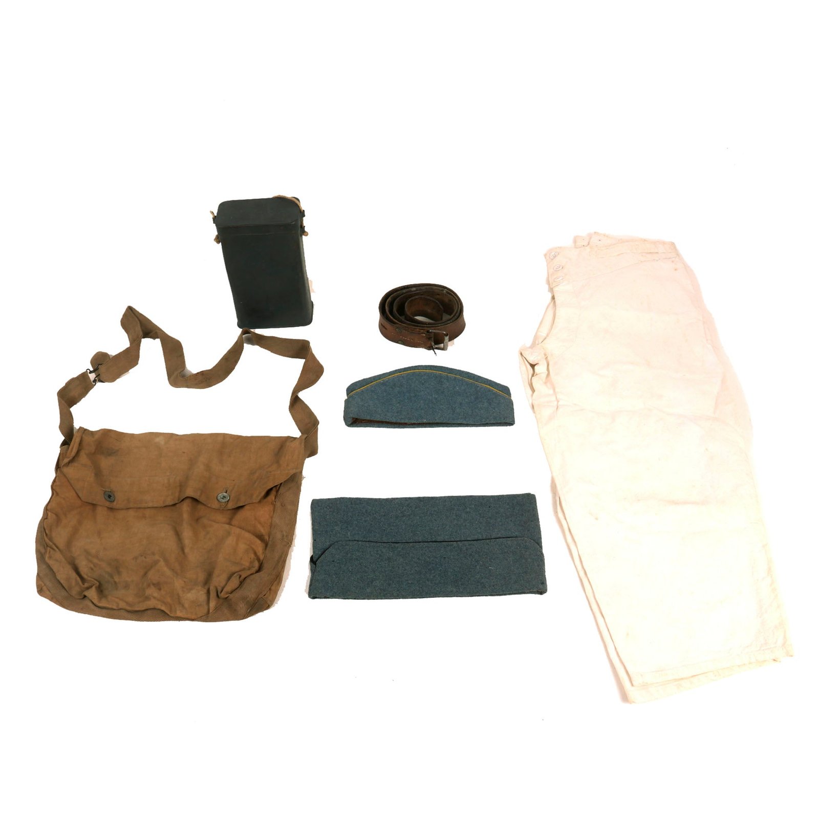 Buy Original France WWI Uniform and Field Gear Lot Featuring American Field Service Worn Horizon Blue Overseas Cap - 6 Items | Original Firearms Antique For Sale