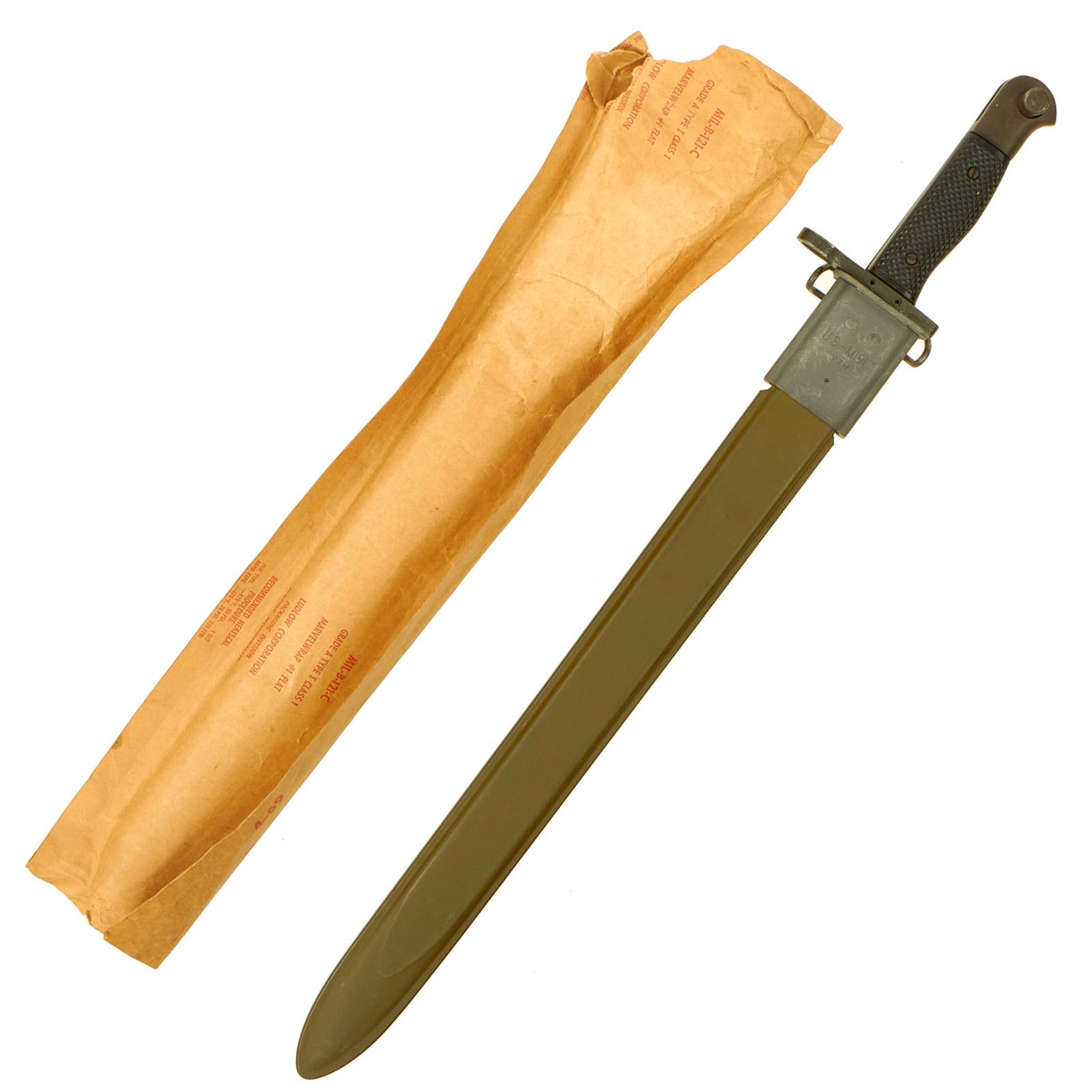 Buy Original U.S. Vietnam War Unissued M1917 Trench Shotgun Bayonet With Scabbard by Canadian Arsenal in Original 1969 Dated Packaging | Original Firearms Antique For Sale