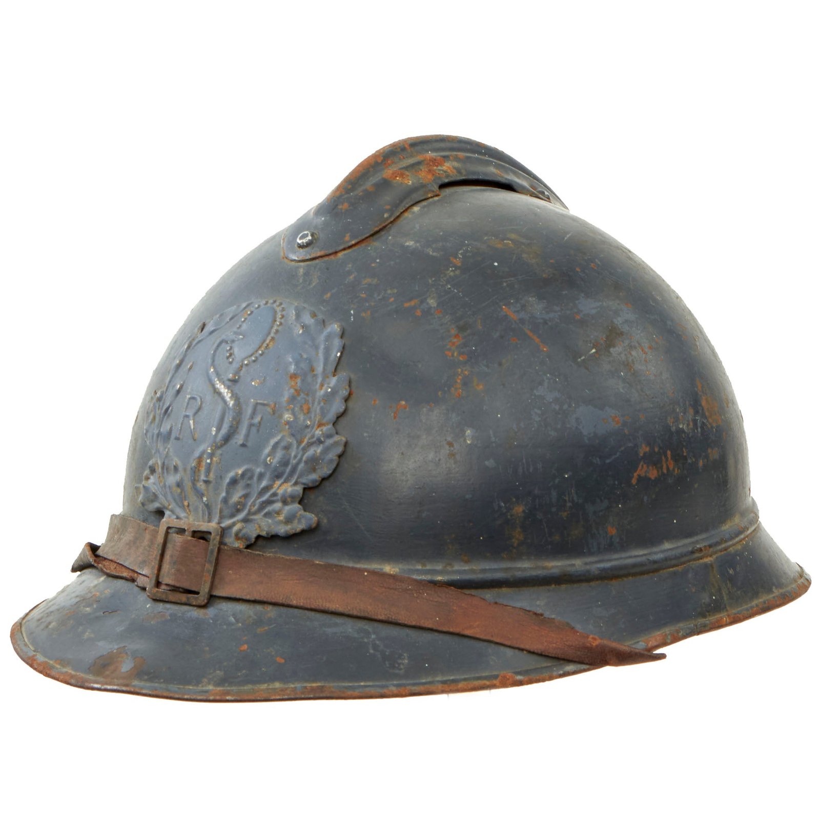 Buy Original French WWI Complete Model 1915 Adrian Helmet with RF Field Medical Personnel Badge - Horizon Blue | Original Firearms Antique For Sale