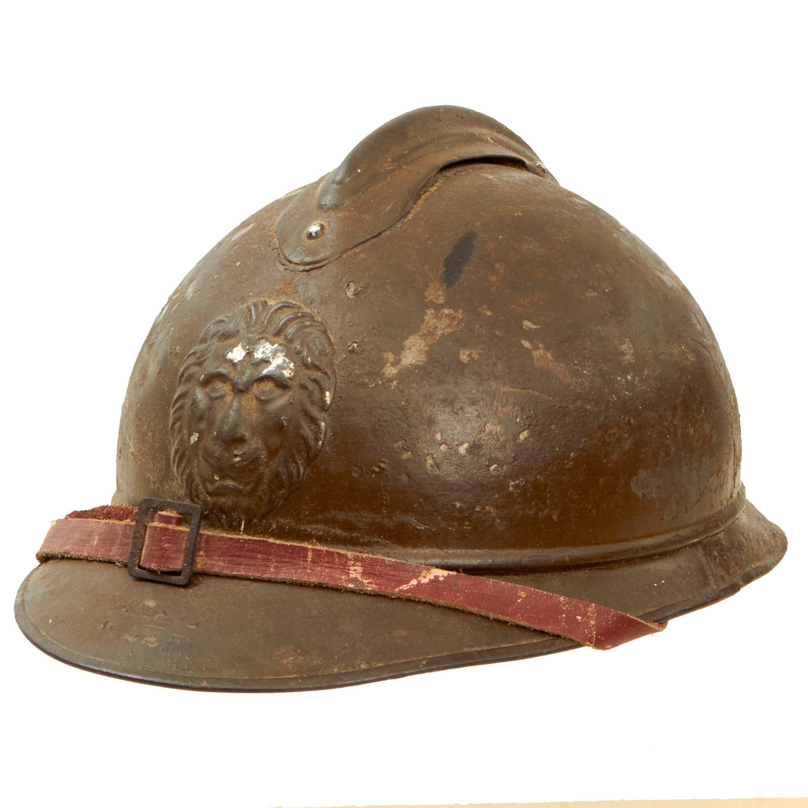 Buy Original Belgian WWI Issue French Model 1915 Adrian Helmet with Lion Head Badge and Scarce 1st Pattern Liner - Complete | Original Firearms Antique For Sale