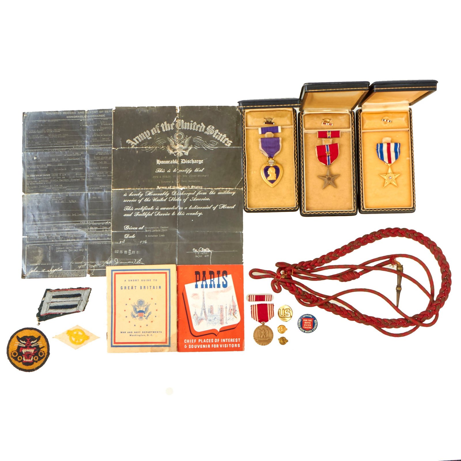 Buy Original U.S. WWII 702nd Tank Destroyer Battalion, 80th Division Purple Heart and Silver Star Recipient Grouping For 1st Sergeant John A. Suglio With Medals and Documents | Original Firearms Antique For Sale