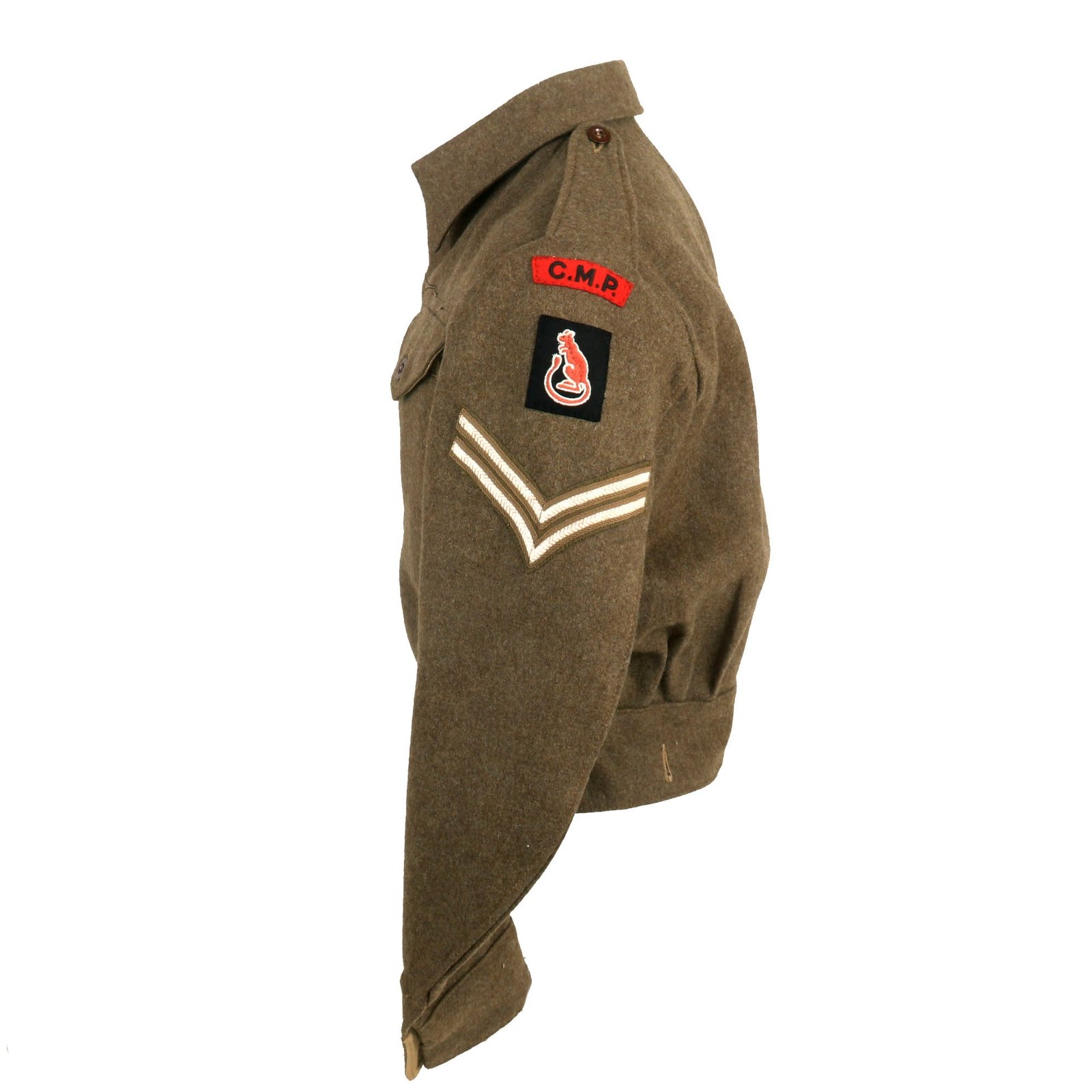 Buy Original British WWII 7th Armored Division “Desert Rats” Corps of Military Police P-40 Battledress Uniform Tunic With Period Applied Insignia - Dated 1945 | Original Firearms Antique For Sale