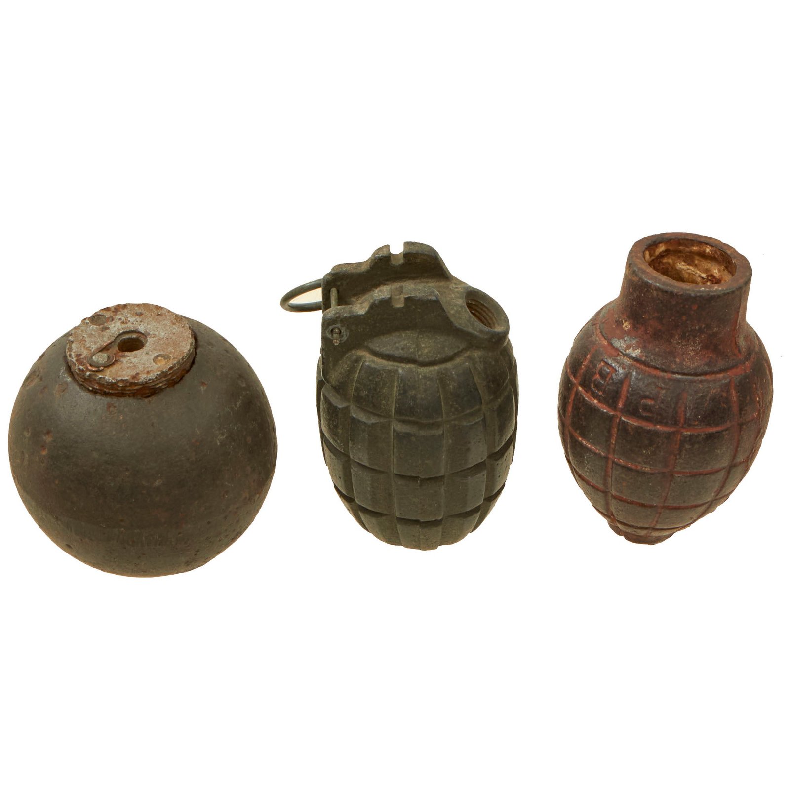 Buy Original French & British WWI Inert Relic Grenade Lot - Citron, Cricket Ball, & Mills Grenades | Original Firearms Antique For Sale