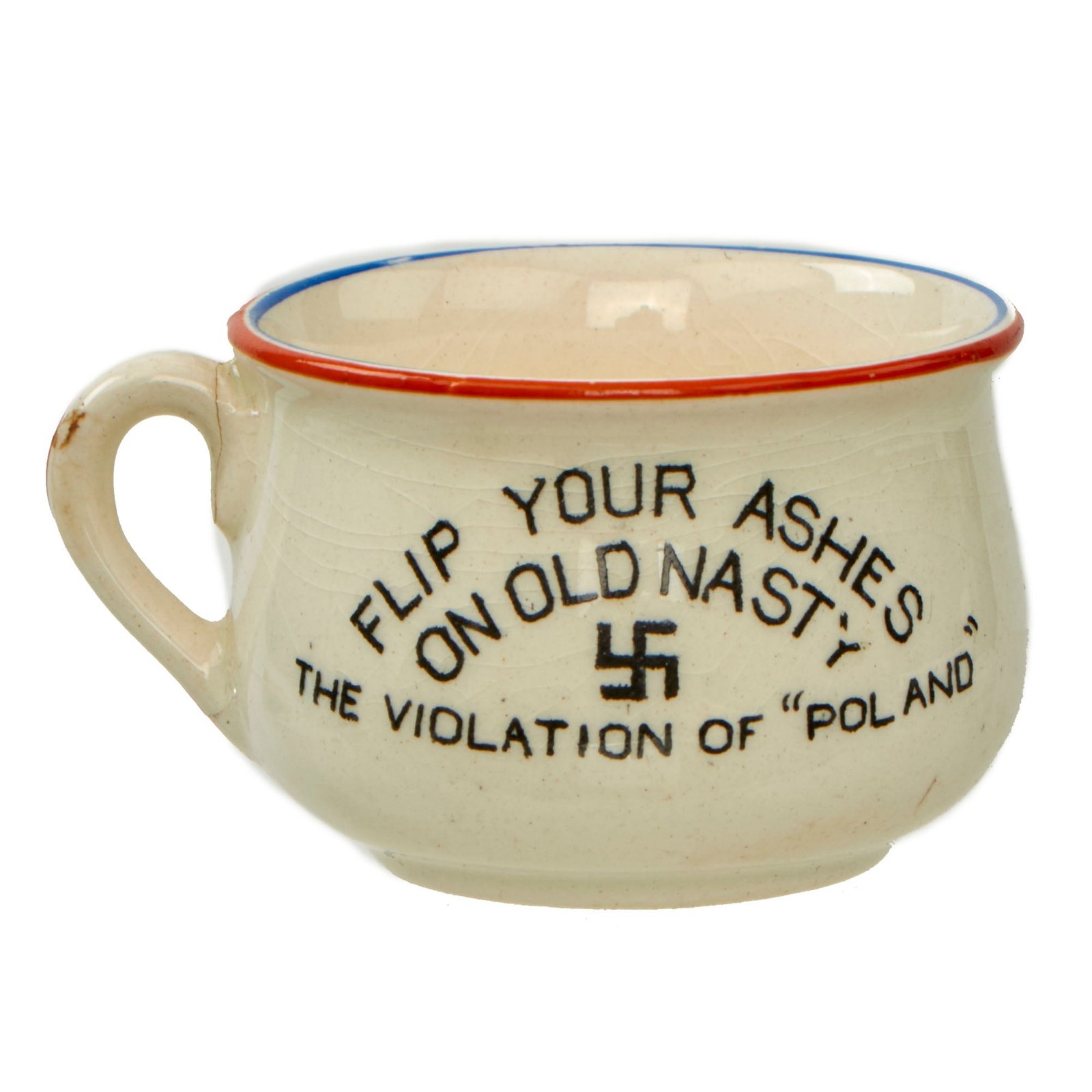 Buy Original British WWII Homefront Anti-Axis Propaganda Caricature Adolf Teacup Ashtray by Fieldings | Original Firearms Antique For Sale