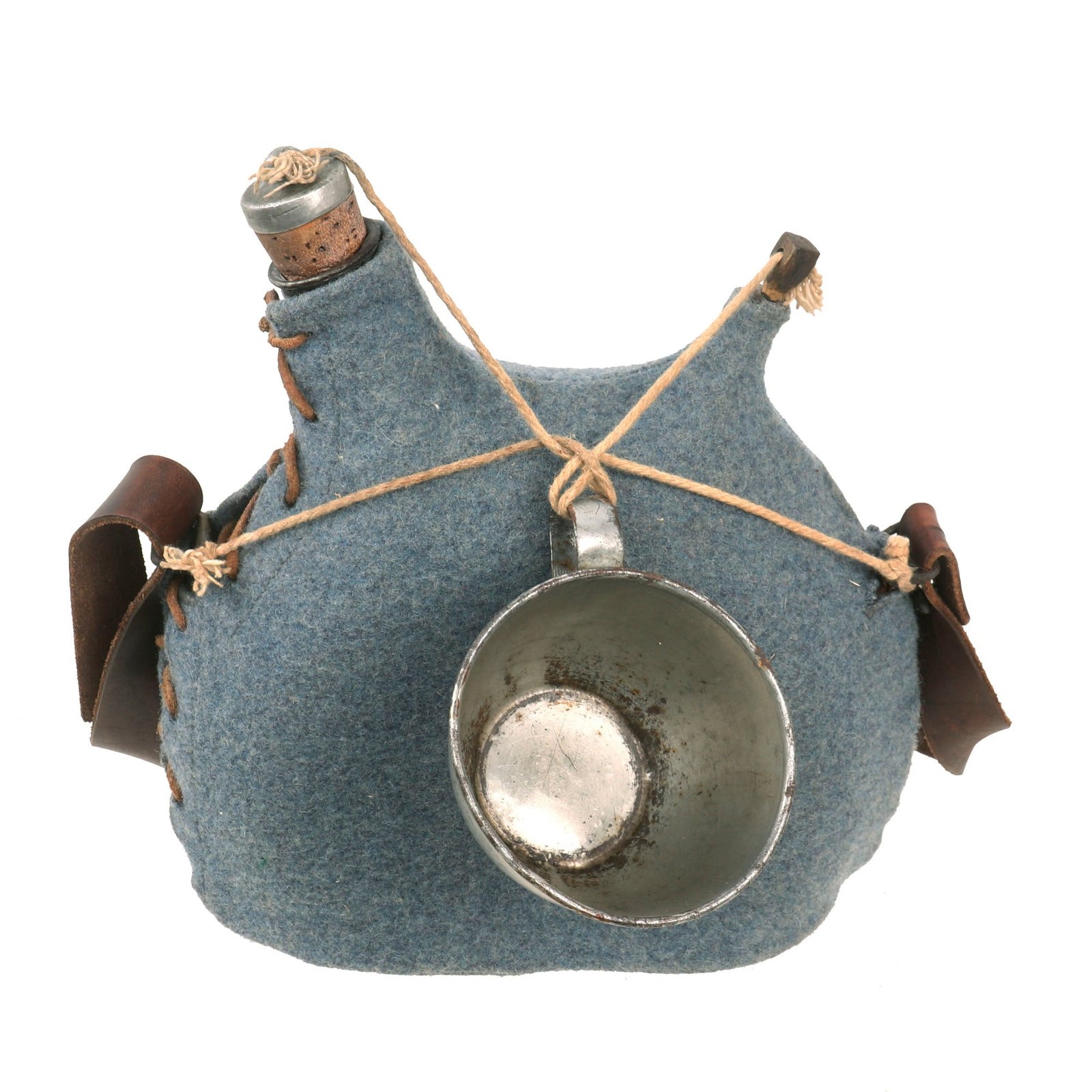 Buy Original French WWI Model 1877 Canteen With Cover in Horizon Blue with Shoulder Strap and Tinned Cup - Bidon | Original Firearms Antique For Sale