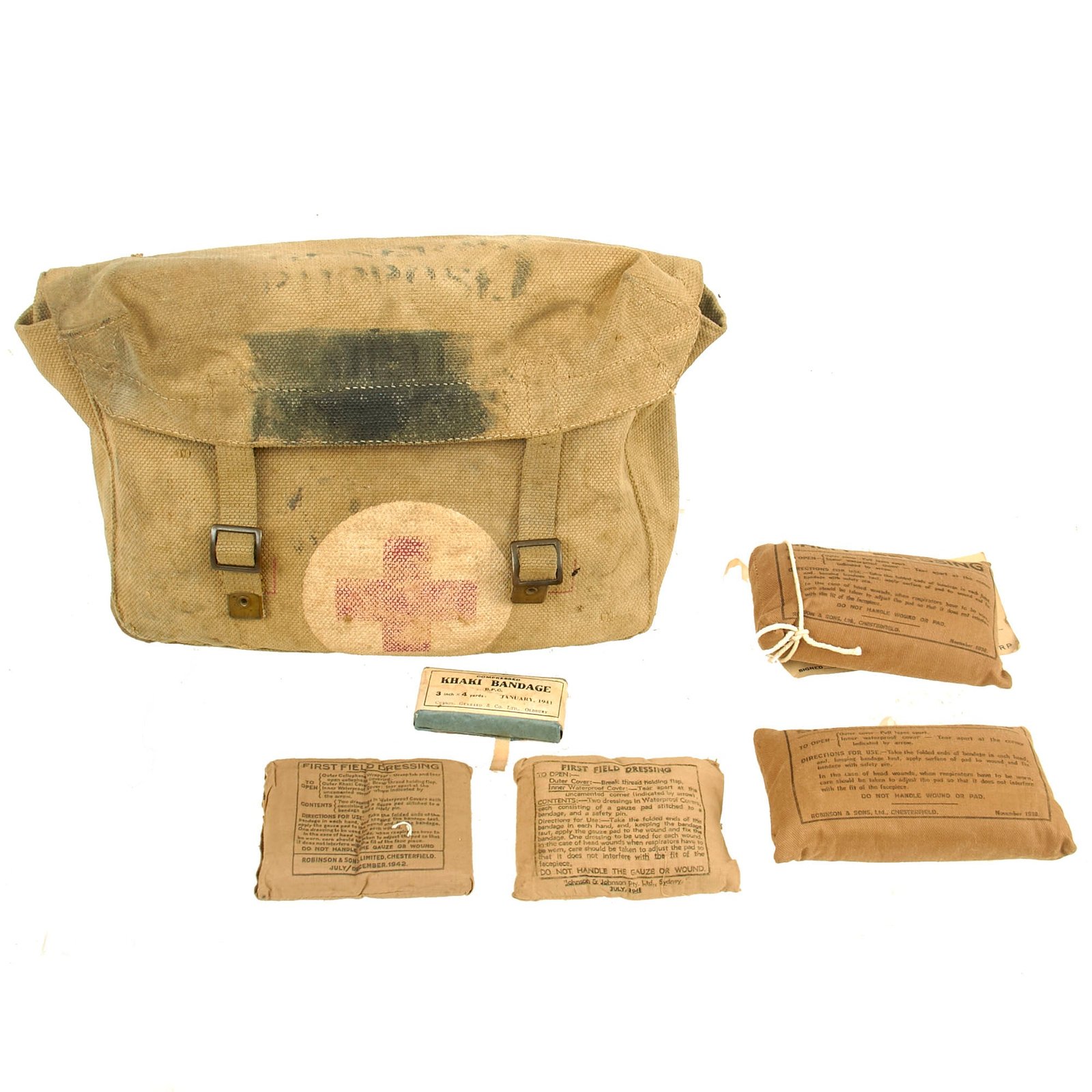 Buy Original British WWII Pattern 1942 Medic Shoulder Bag for Shell Dressings with Dressing & Extras | Original Firearms Antique For Sale