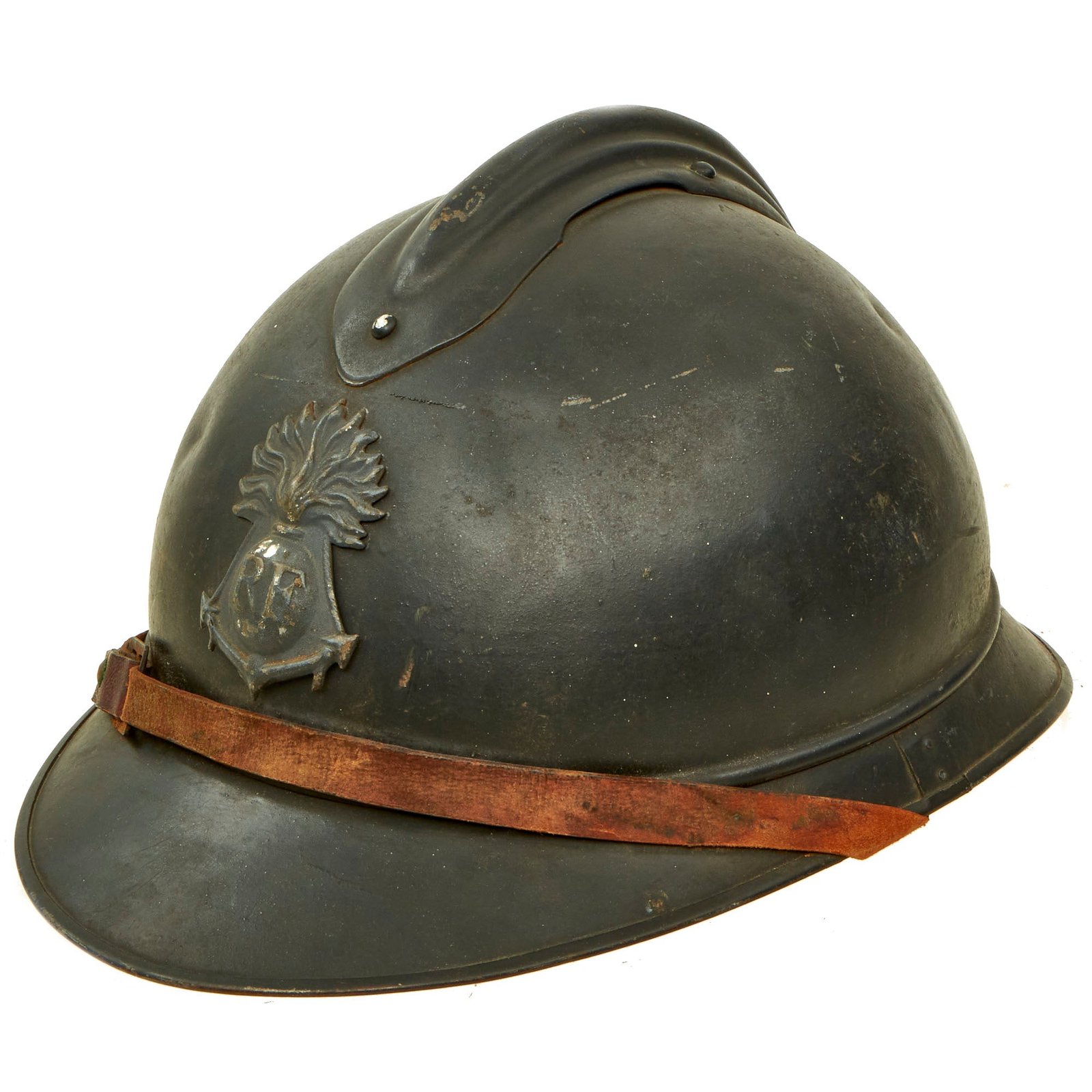 Buy Original Rare French WWI Colonial Infantry & Navy Model 1915 Adrian Steel Helmet with Liner & Chinstrap | Original Firearms Antique For Sale
