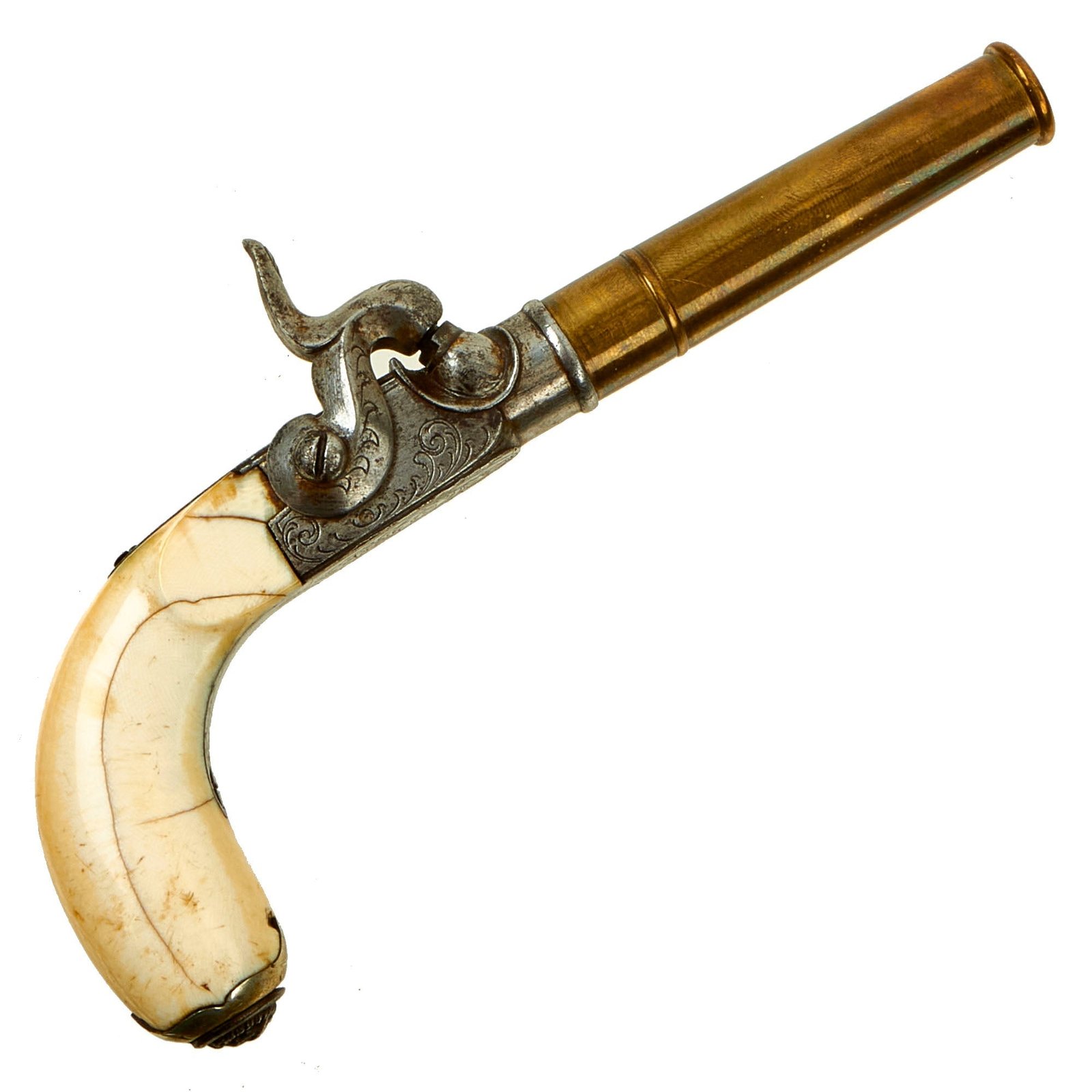 Buy Original Belgian Brass Barreled Vest Percussion Pistol marked to P. LaVaelt - Rio de Janeiro with Ivory Grip | Original Firearms Antique For Sale