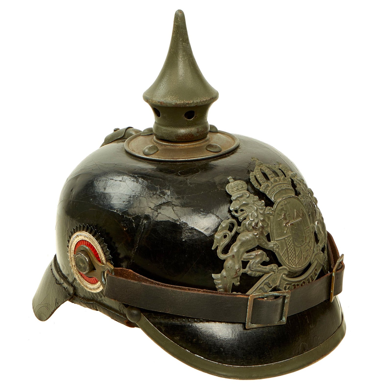 Buy Original Imperial German WWI Bavarian EM/NCO M1915 Pickelhaube Spiked Helmet with Regiment Marking - Size 56 | Original Firearms Antique For Sale