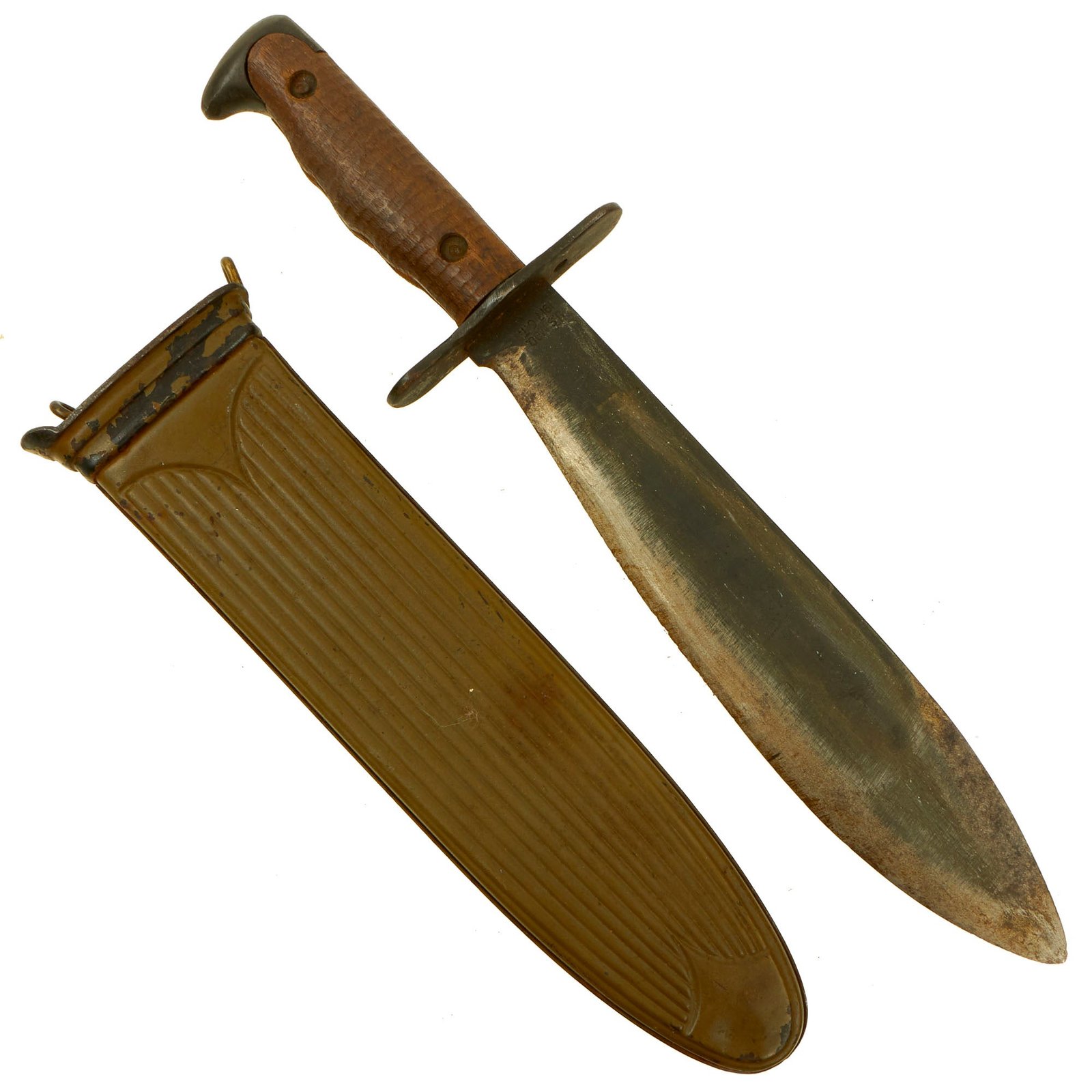 Buy Original U.S. WWI Double Stamped Model 1917 Bolo Knife by Plumb St. Louis with Rare Steel Scabbard by L.F.&C dated 1918 | Original Firearms Antique For Sale