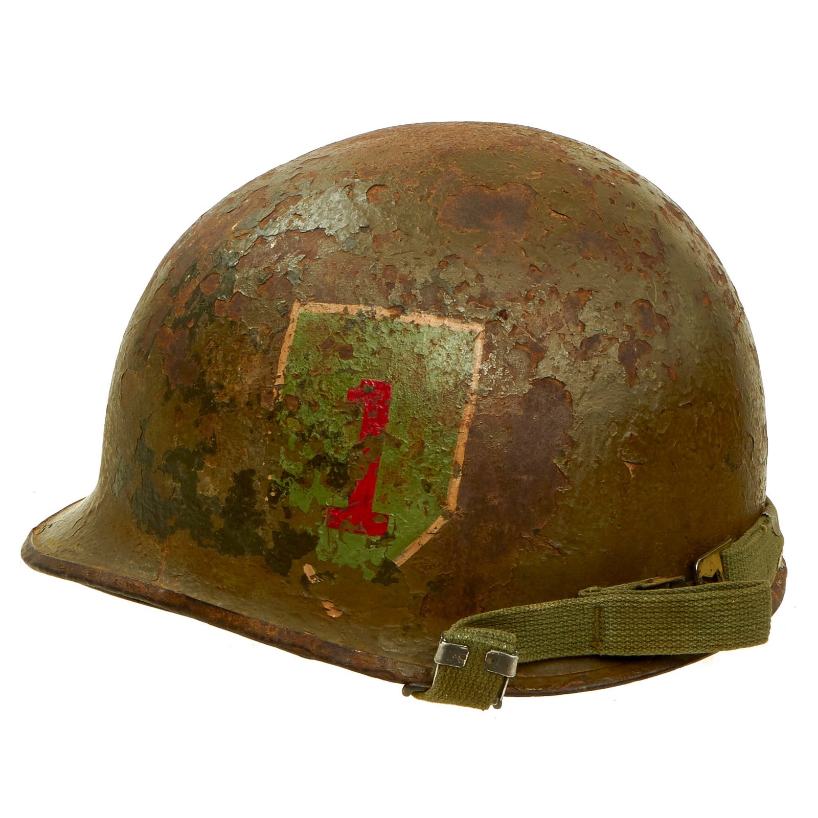 Buy Original U.S. WWII / Korean War Era to Early Vietnam 82nd Airborne Division / 1st Infantry Division Marked M1-C Paratrooper Helmet with Paratrooper Helmet Liner by CAPAC | Original Firearms Antique For Sale