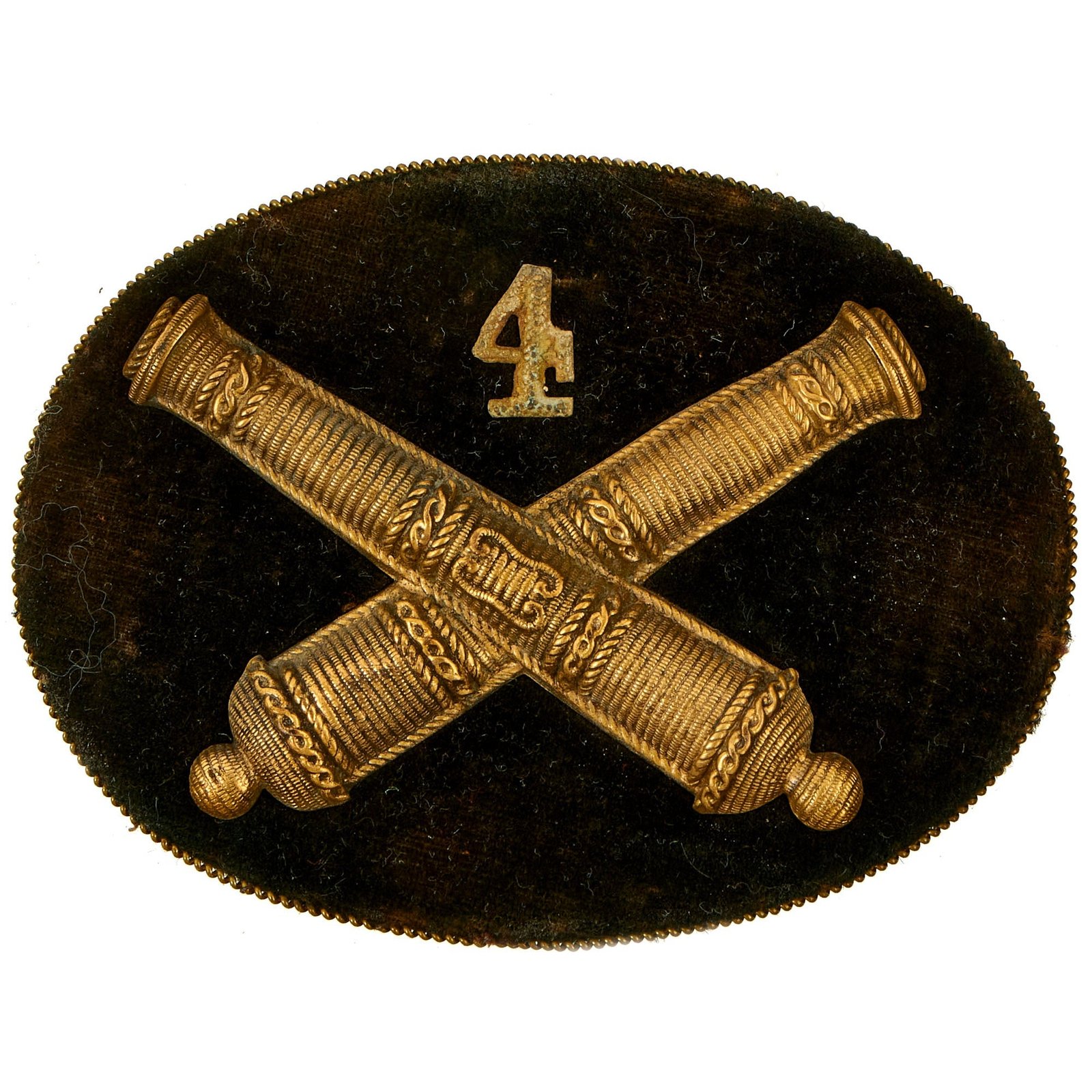 Buy Original U.S. Civil War “4th Artillery” Officer’s False Bullion 1834 Regulation Brass Cap Badge With Felt Backing | Original Firearms Antique For Sale