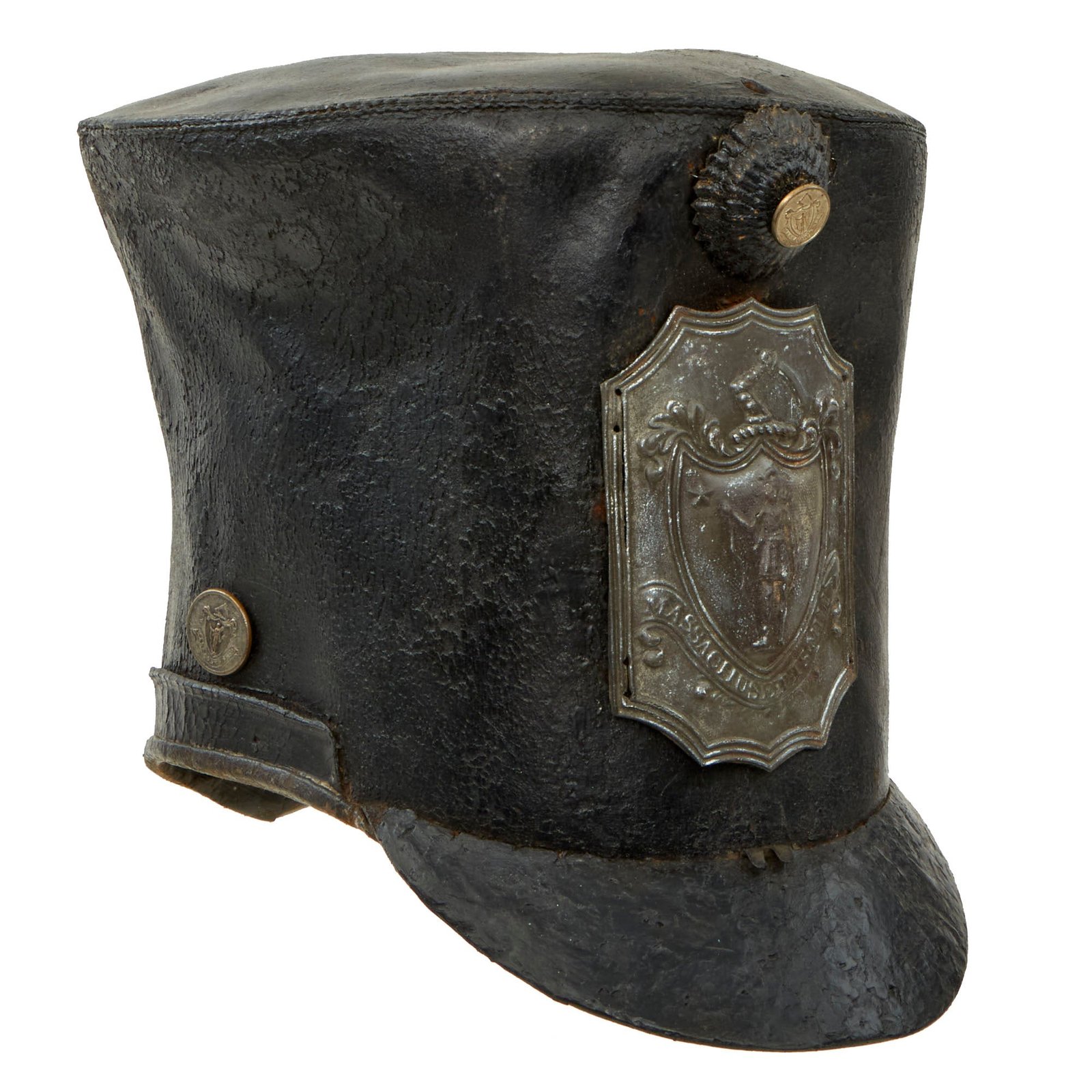 Buy Original U.S. Seminole Wars Era Massachusetts Militia (“National Guard”) Model 1824 Bell Crown “Tar Bucket” Shako by William Cressman of Philadelphia, Pennsylvania | Original Firearms Antique For Sale