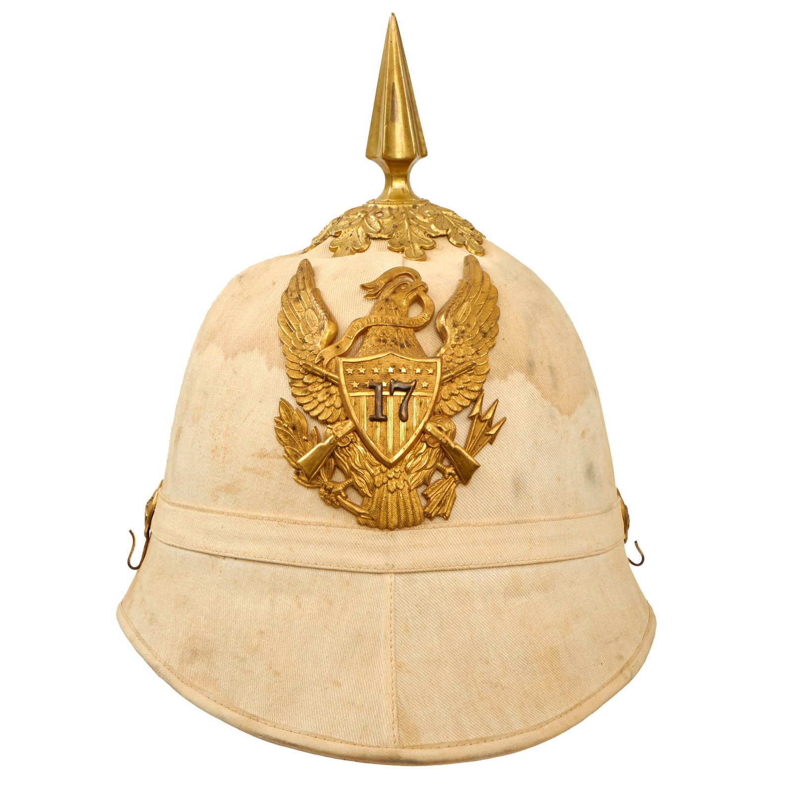 Buy Original U.S. Model 1881 “Summer White” 17th Infantry Dress Spiked Pith Helmet by Horstmann Bros & Co of Philadelphia | Original Firearms Antique For Sale