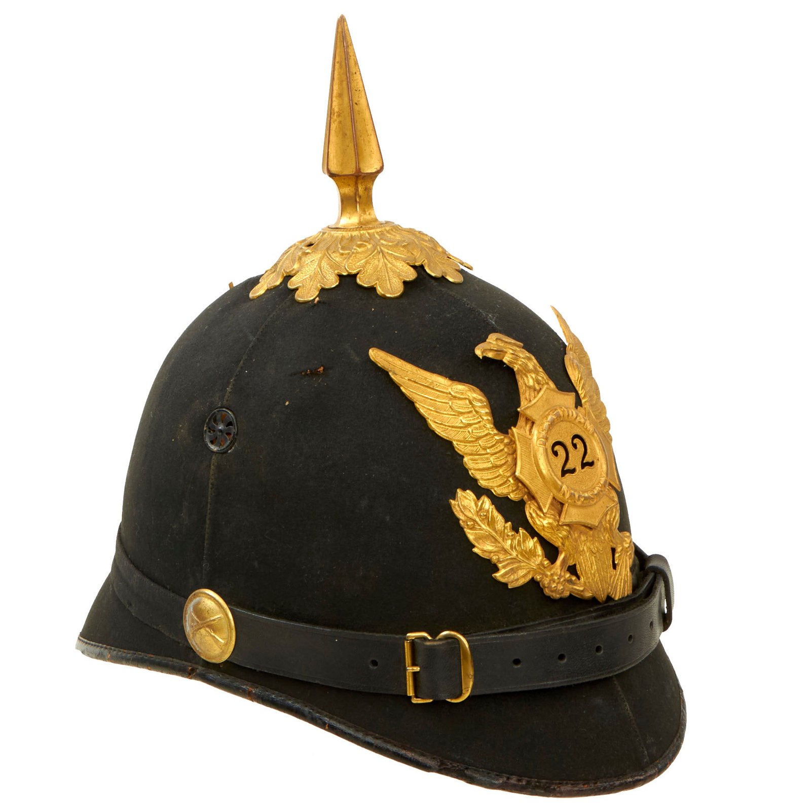 Buy Original U.S. 22nd New York State National Guard Model 1881 Infantry Dress Spiked Pith Helmet by Ridabock & Co. | Original Firearms Antique For Sale