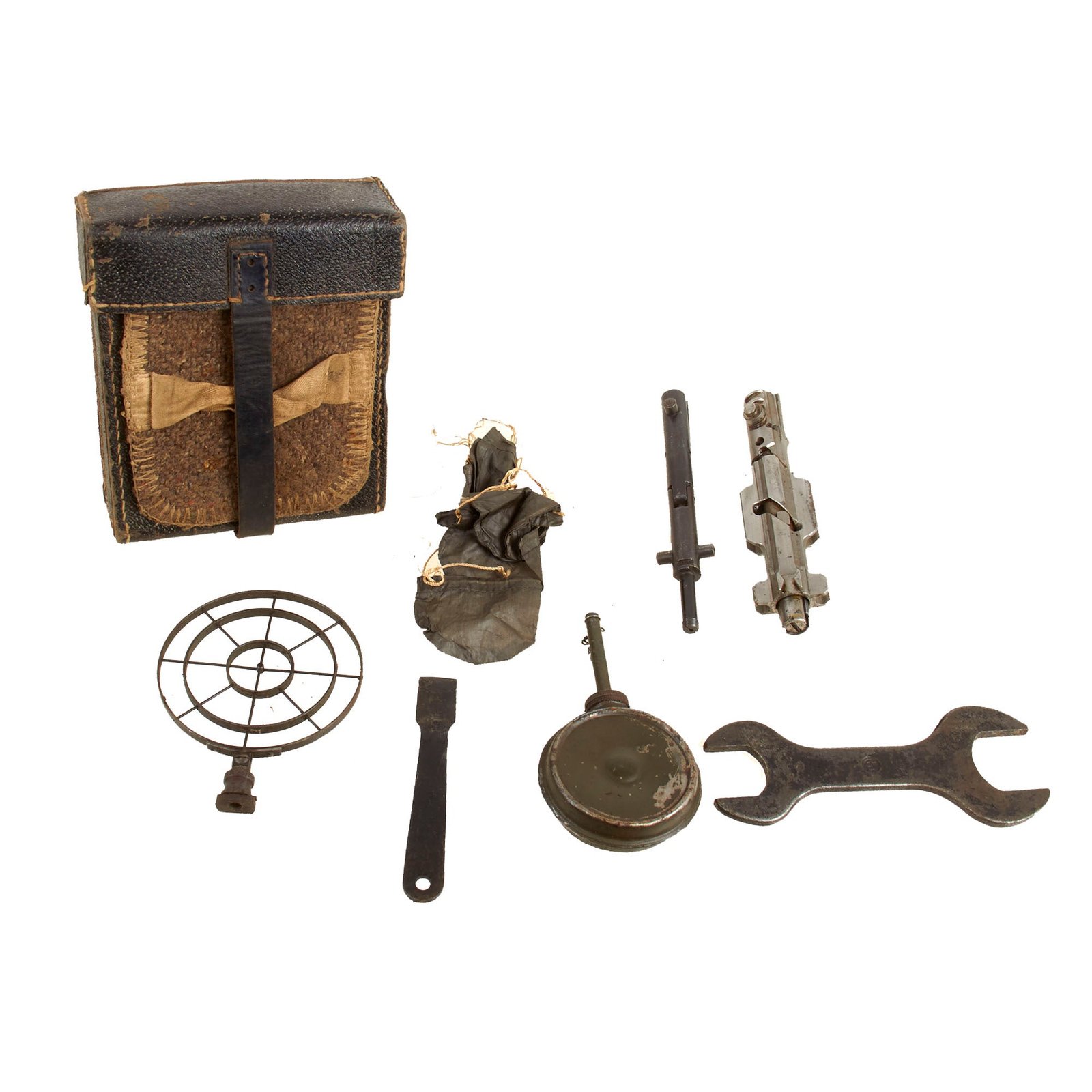 Buy Original German WWII MG 34 Preßstoff & Leather Gunners Kit Tool Pouch by Curt Vogel K.G. with Bolt, A.A. Sight, Tools, & More | Original Firearms Antique For Sale