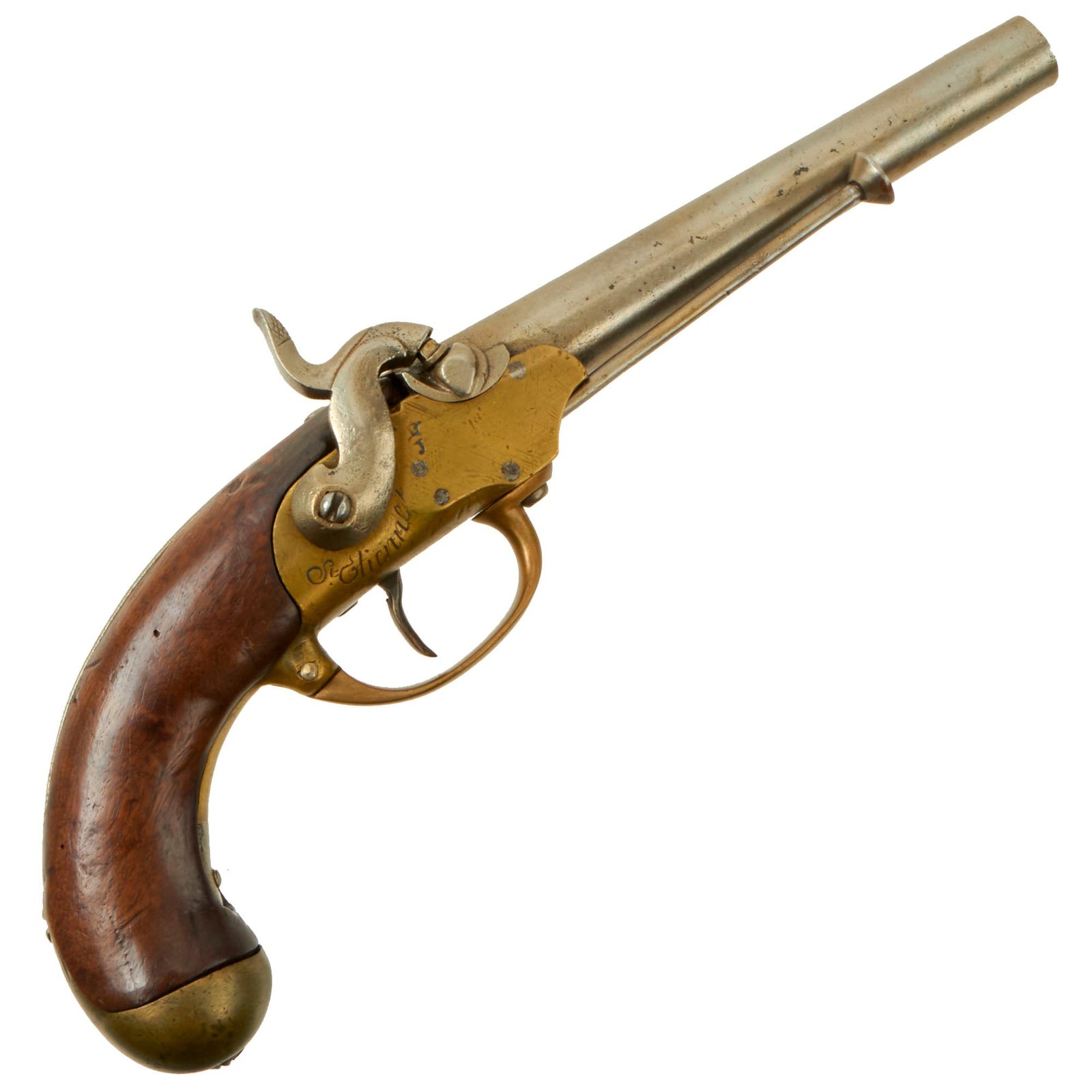 Buy Original French M-1777 Brass Frame Percussion Converted Cavalry Pistol by St. Étienne Arsenal - Marked 85 | Original Firearms Antique For Sale