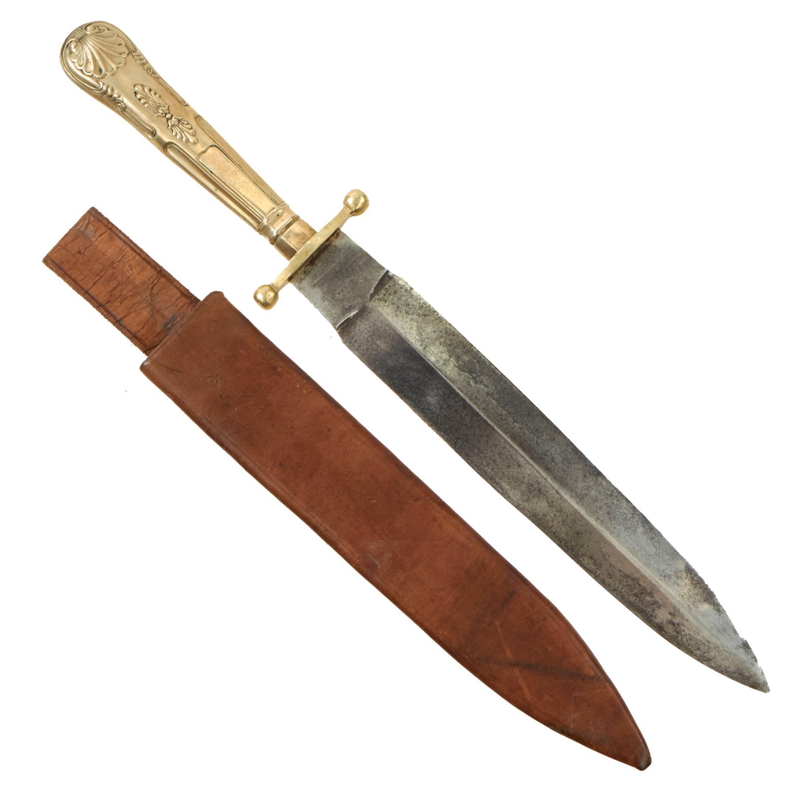 Buy Original U.S. Late Western Gold Rush California Bowie Knife “I Can Dig Gold From Quartz” Etched Blade and Sheath by Brookes & Crookes of Sheffield | Original Firearms Antique For Sale