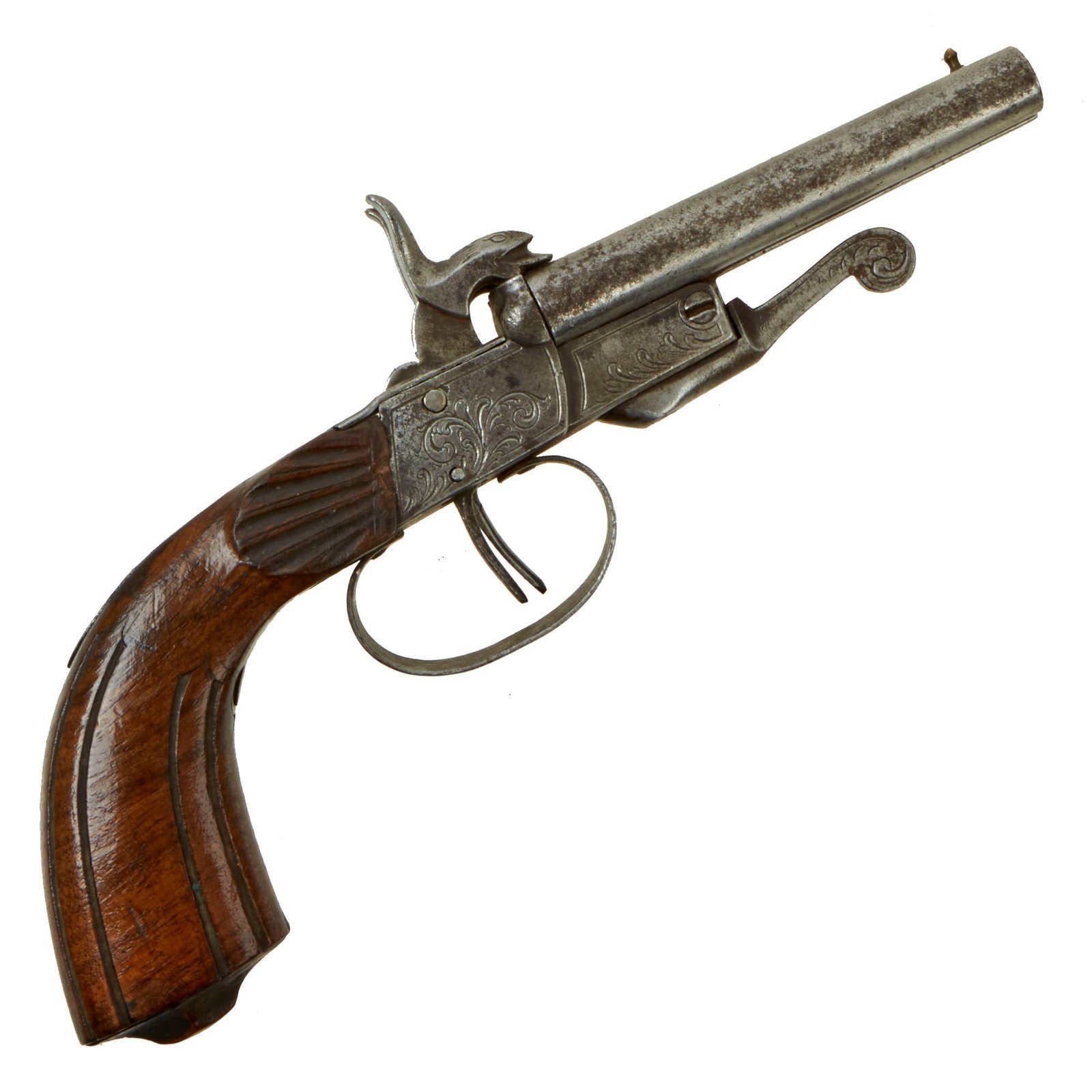 Buy Original U.S. Civil War Era French Style 9mm Pinfire Double Barrel Pistol with Under Lever Breech - circa 1855 | Original Firearms Antique For Sale