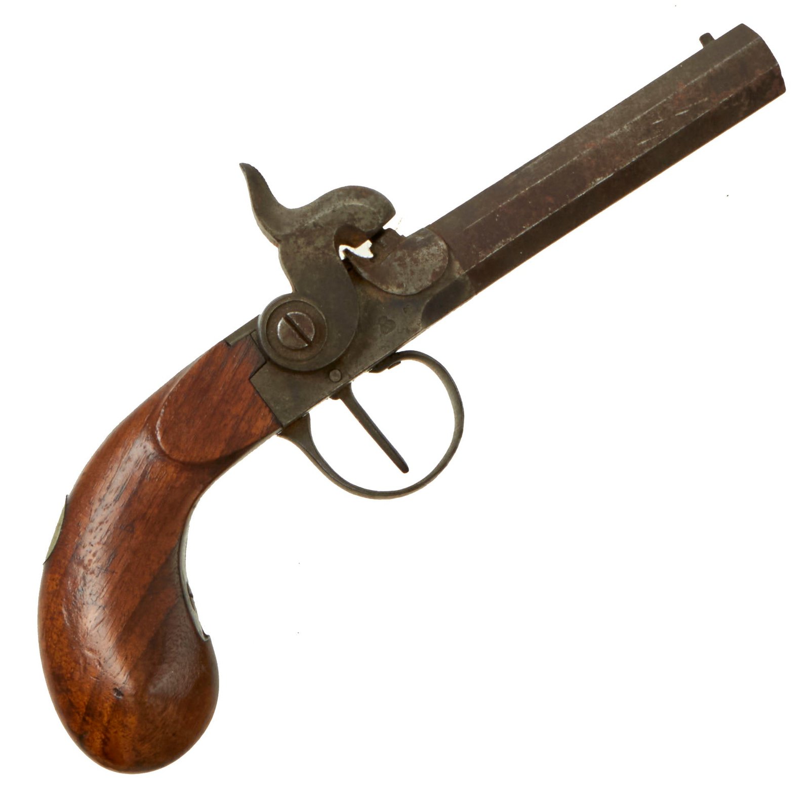 Buy Original Victorian Era Belgian Side Hammer Rifled Percussion Vest Pistol with Bag Grip & Liège Proofs - Circa 1850 | Original Firearms Antique For Sale