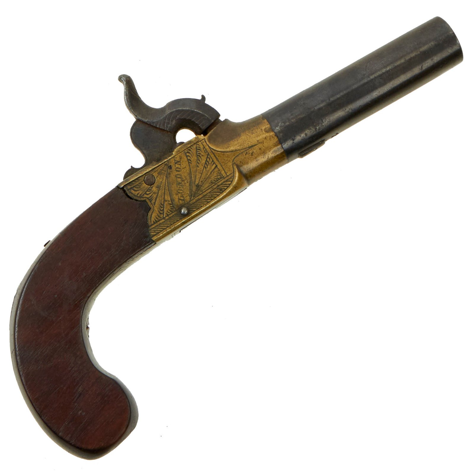 Buy Original British Pocket Percussion Pistol with Brass Box-lock & Fold-out Trigger by William Jacot - circa 1845 | Original Firearms Antique For Sale