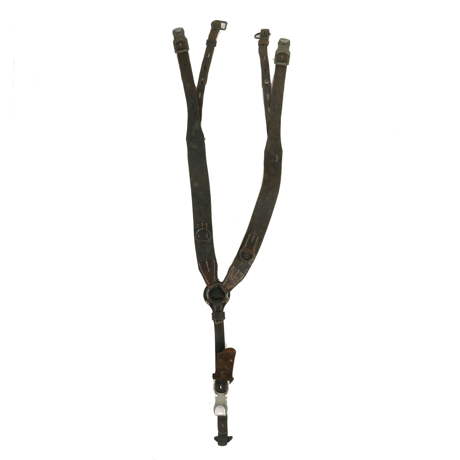 Buy Original German WWII Kriegsmarine Coastal Artillery Leather Combat Suspender Y Straps with Faint Maker Marking | Original Firearms Antique For Sale