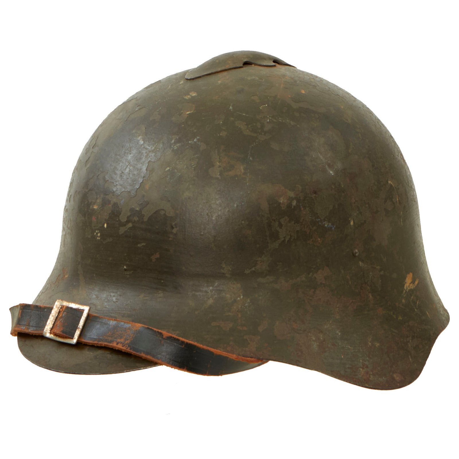 Buy Original WWII Soviet Union M36 Soviet SSh-36 "Gladiator" Steel Combat Helmet Shell with Leather Chinstrap | Original Firearms Antique For Sale