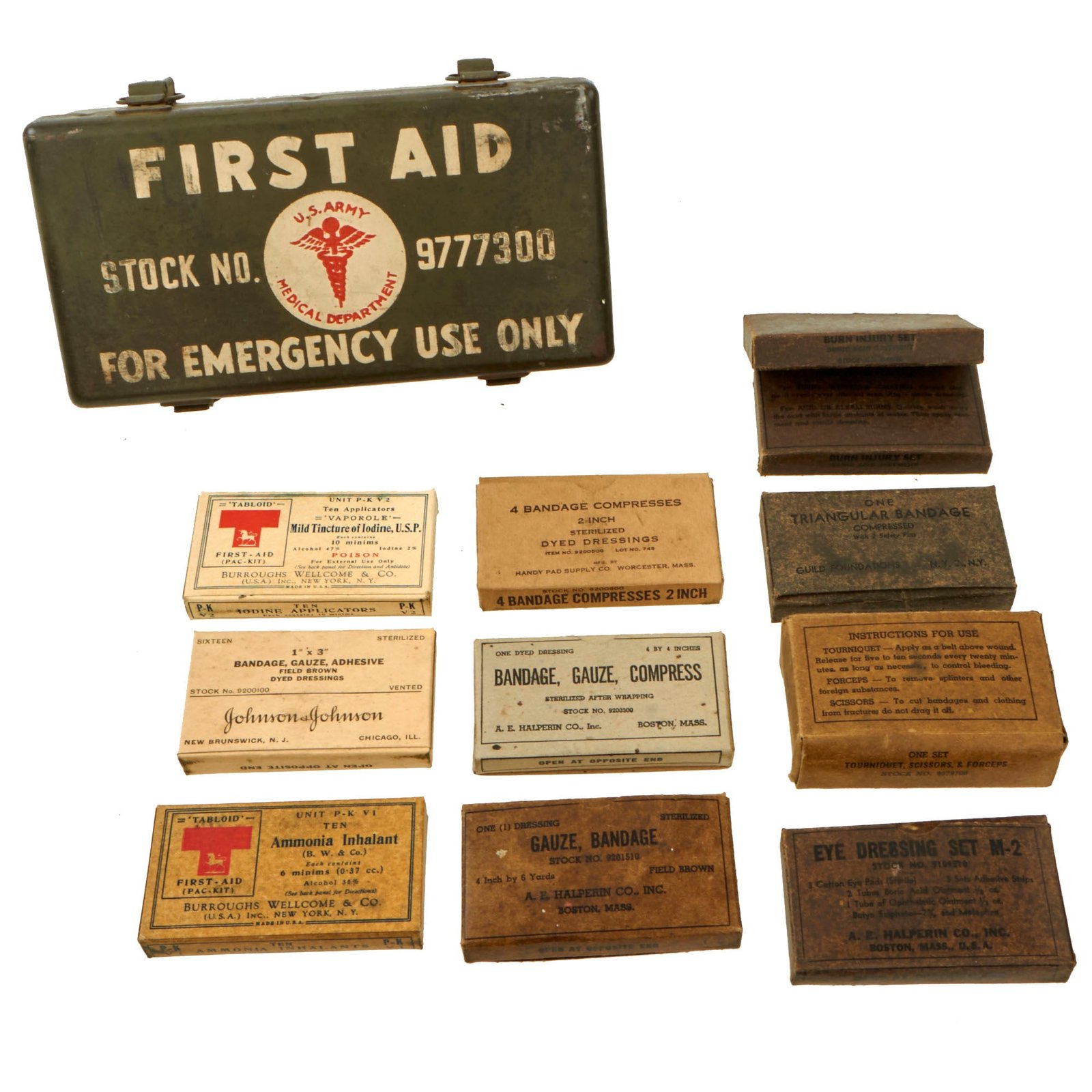 Buy Original U.S. WWII Motor Vehicle 12 Unit First Aid Kit For Jeep - Item 9777300 | Original Firearms Antique For Sale