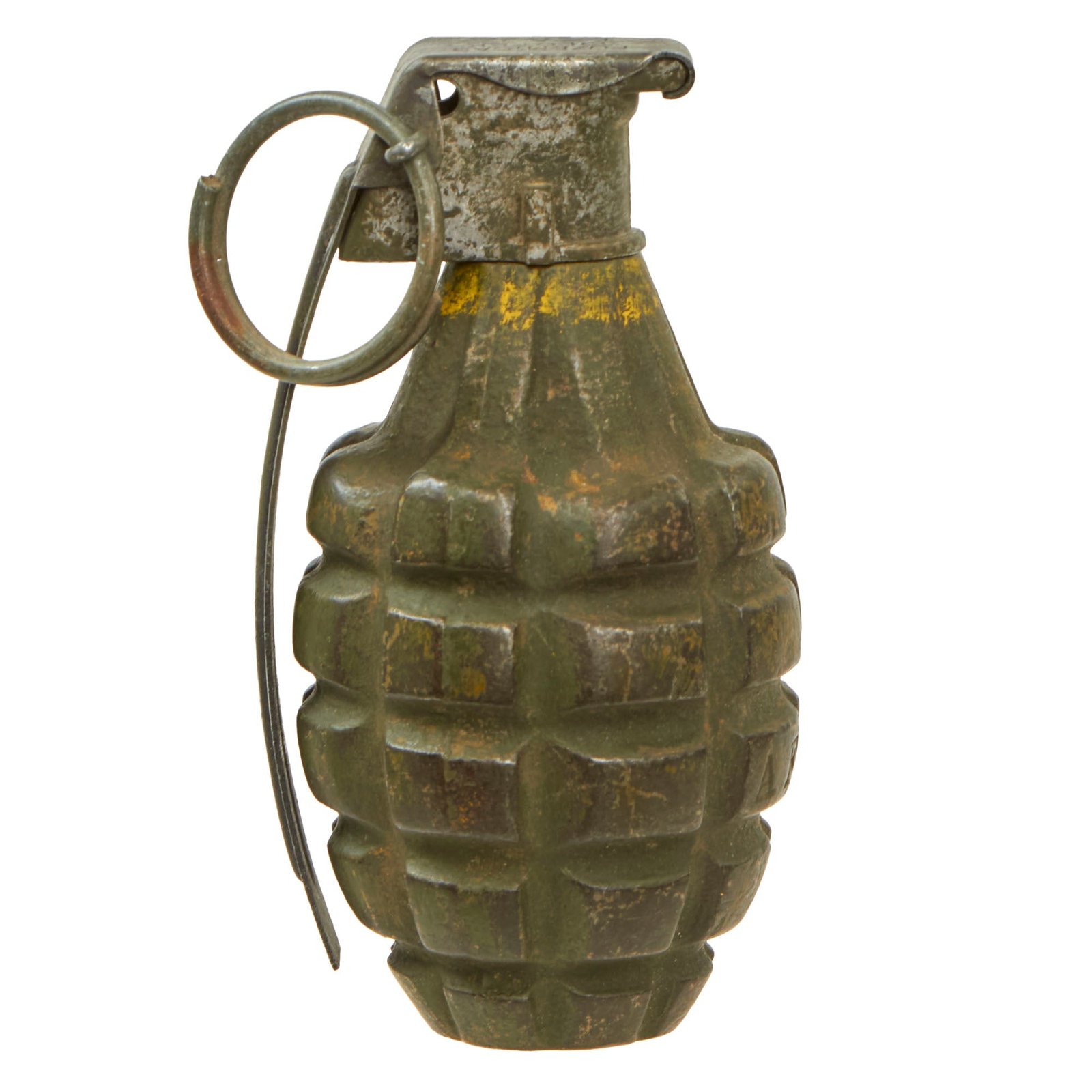 Buy Original U.S. WWII Inert MkII Pineapple Grenade with Yellow Ring with M10A3 Fuze | Original Firearms Antique For Sale