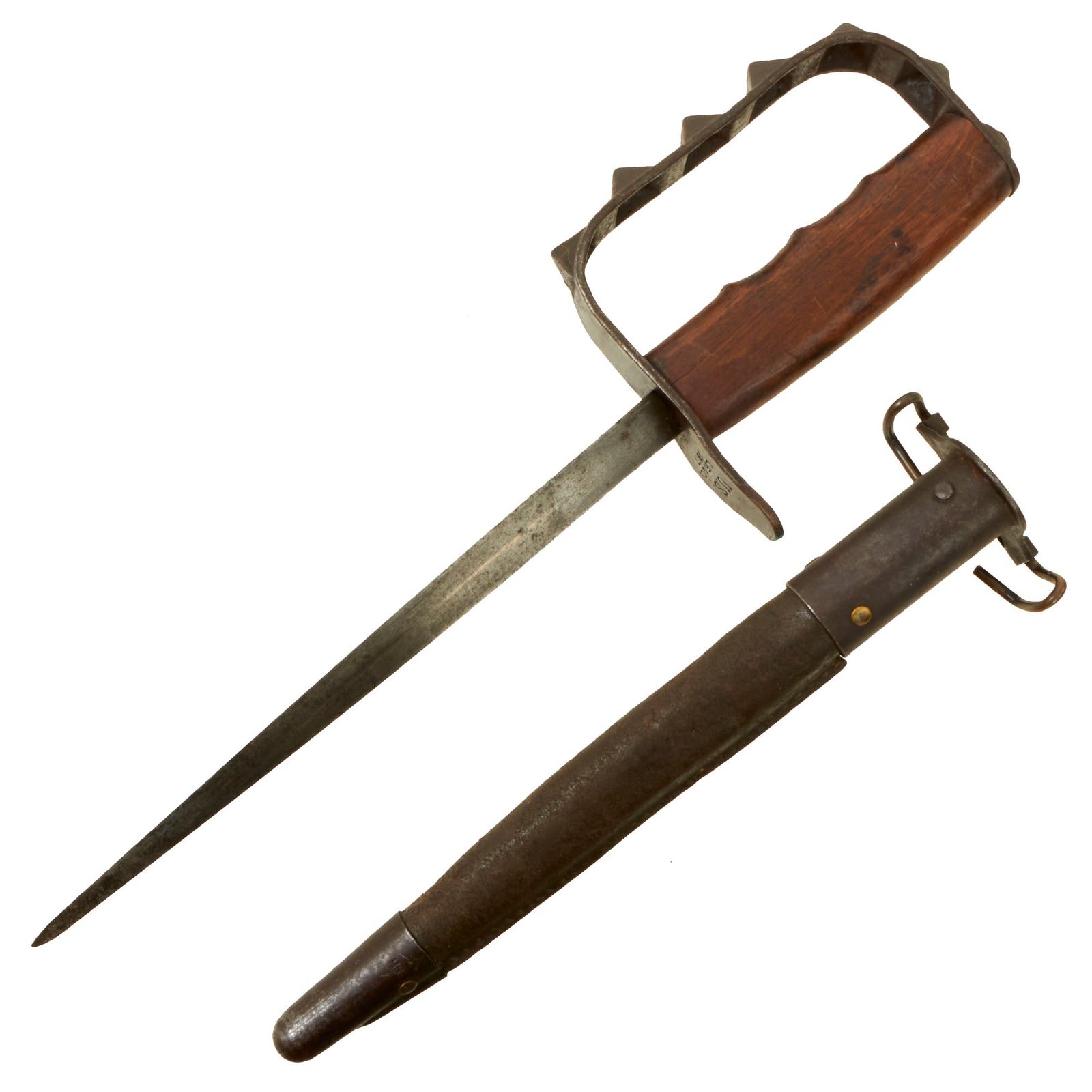 Buy Original U.S. WWI M1917 Knuckle Duster Trench Knife with Original Scabbard | Original Firearms Antique For Sale